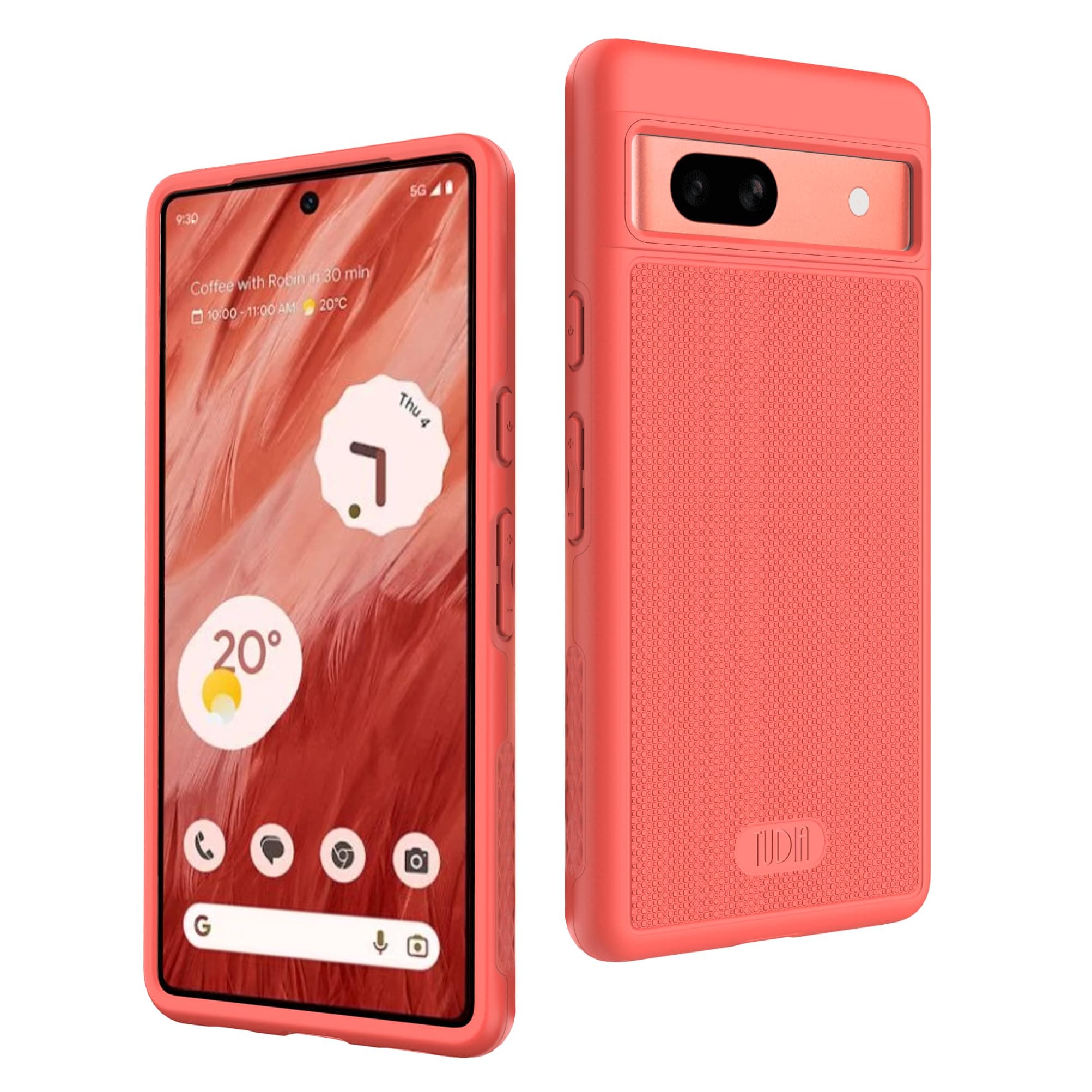 TUDIA DualShield Grip Designed for Google Pixel 7a Case (2023), [MergeGrip] Military Grade Dual Layer Shockproof Slim Tough Non-Slip Heavy Duty Protective Phone Case Cover (Coral)