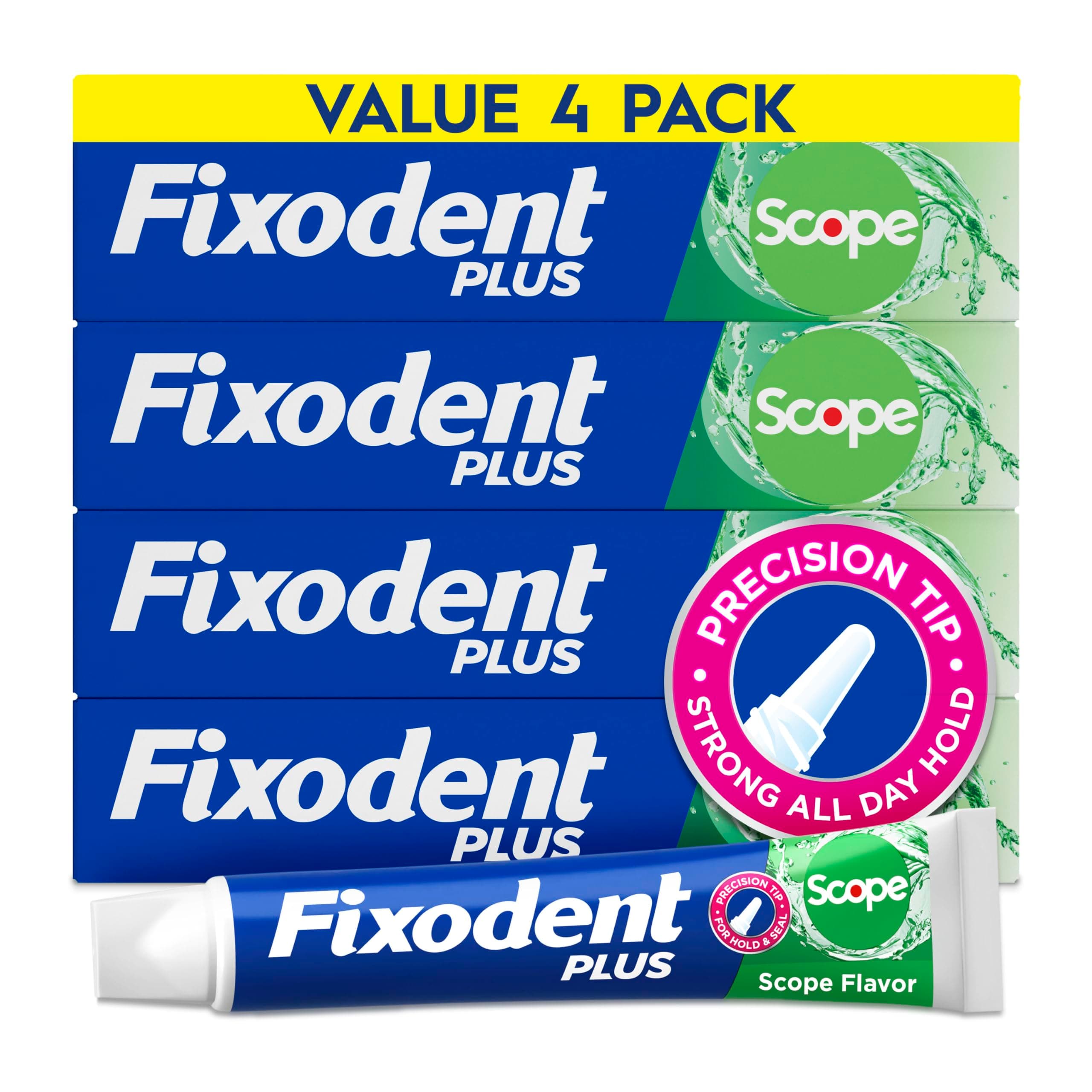 Fixodent Plus Scope Secure Denture Adhesive 2.0oz (Pack of 4) – Blue & Green