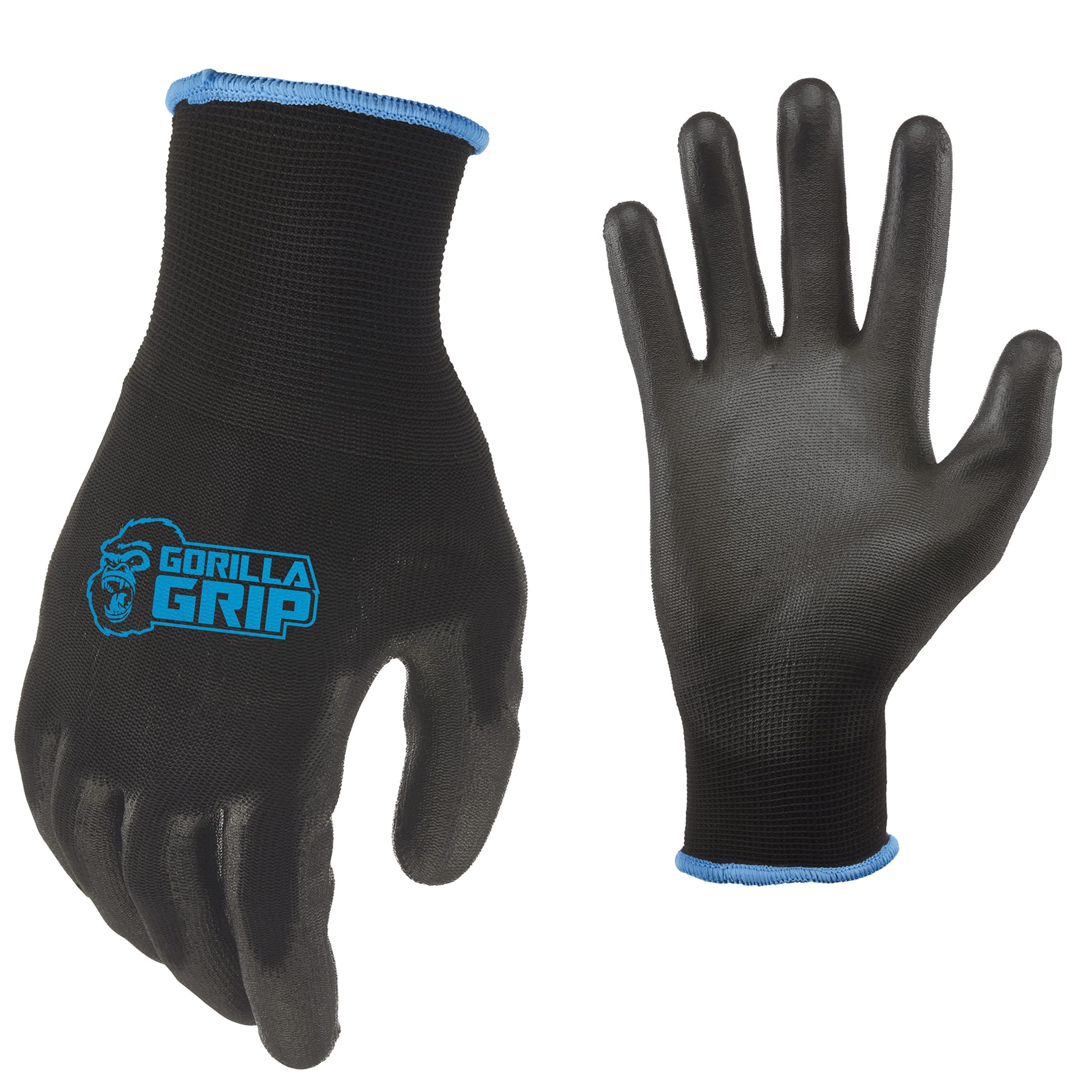 Gorilla Grip Work Gloves, Never Slip Maximum Grip All-Purpose, Gloves for Men, Superior in Wet, Dry, Oily Conditions, Polymer Palm, Medium Size, 25 Pairs, Black/Blue | 25047-25