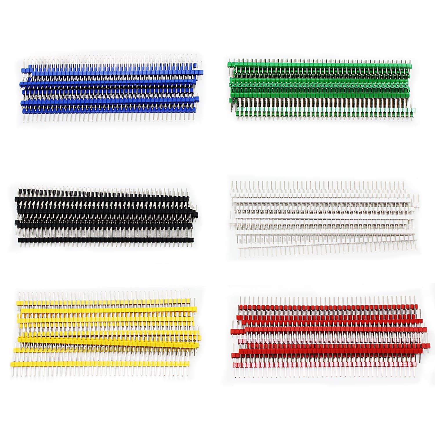 Aussel 6Colors 2.54mm Breakable Pin Header PCB Board Single Row 40Pin Male Header Connector for Arduino Shield Pack of 60 (PIN-6C-60PCS)