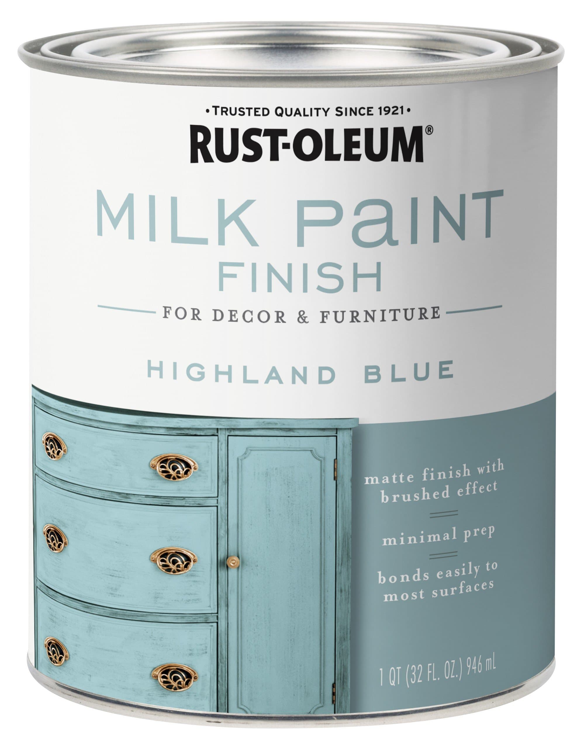 Rust-Oleum Highland Blue Milk Paint Finish | Decor and Furniture Applications | Matte Finish Brushed Effect | Minimal Prep Needed | No Primers Required | Easy Clean Up | Quart