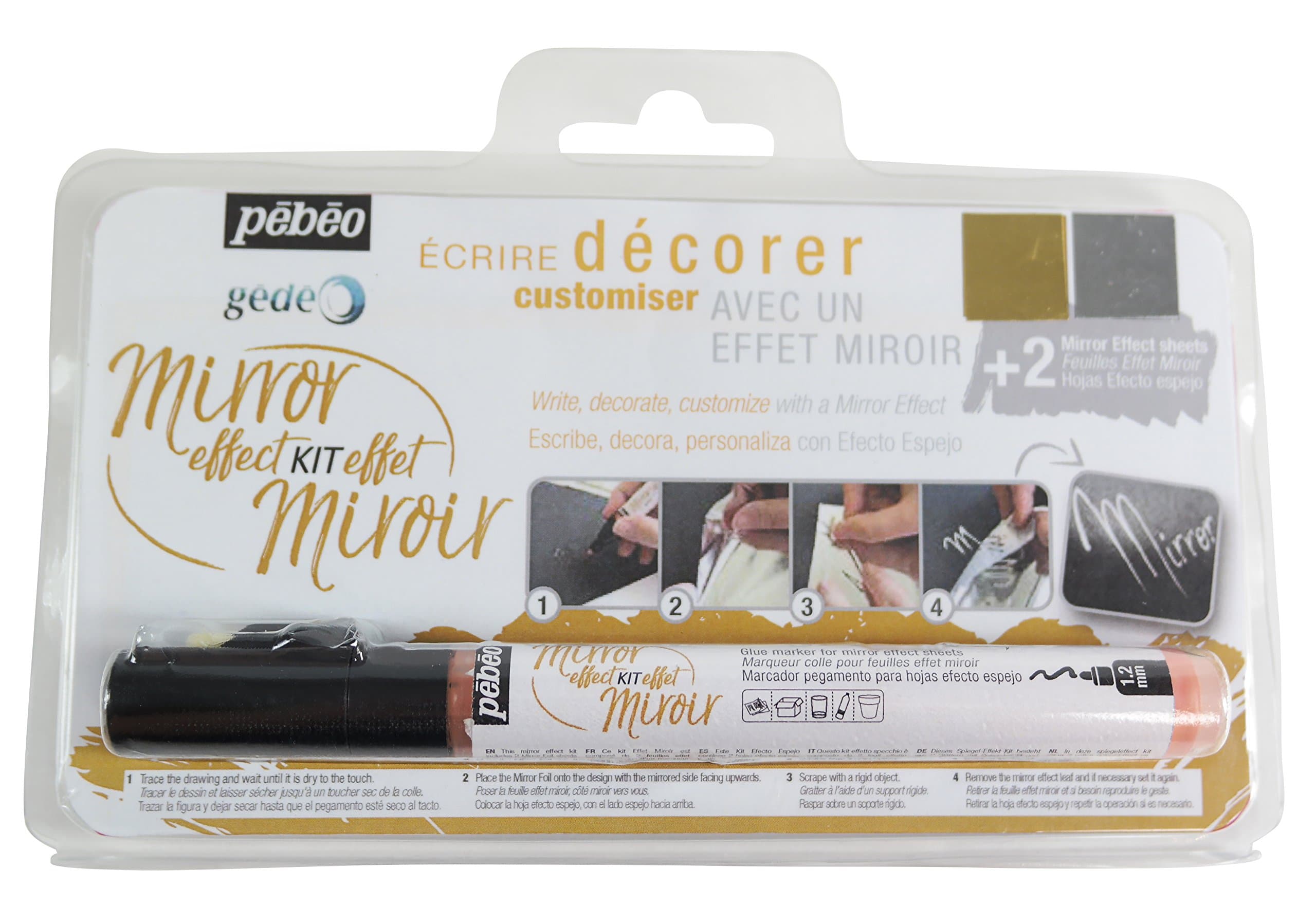 Gedeo, Mirror Effect Kit, 1.2 mm Gilding Paste Marker + 2 Mirror Effect Sheets