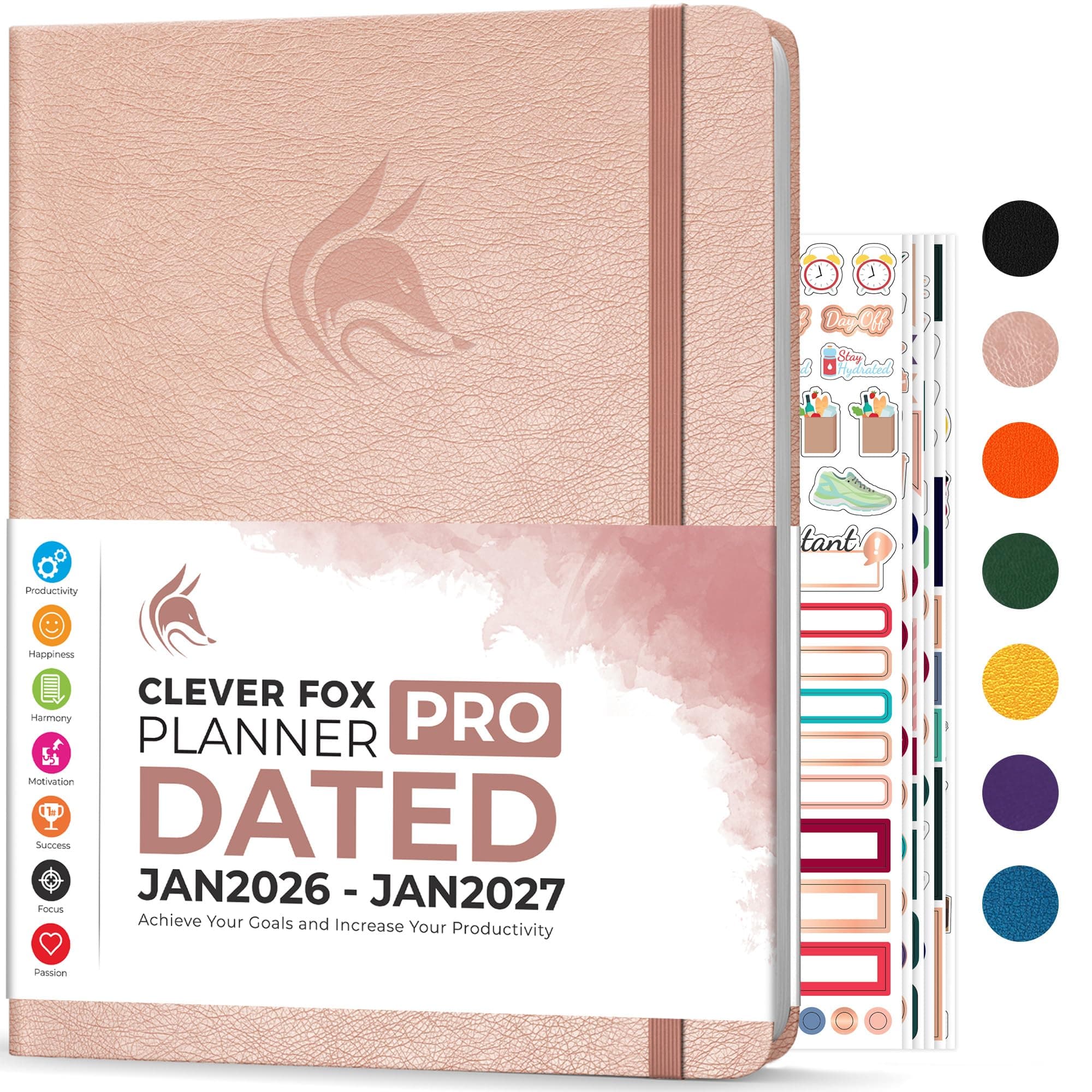 Clever Fox Planner PRO Dated (Jan 2026–Jan 2027) Weekly & Monthly Life Planner to Increase Productivity, Time Management and Hit Your Goals – Organizer, Gratitude Journal – A4 Size (Rose Gold)