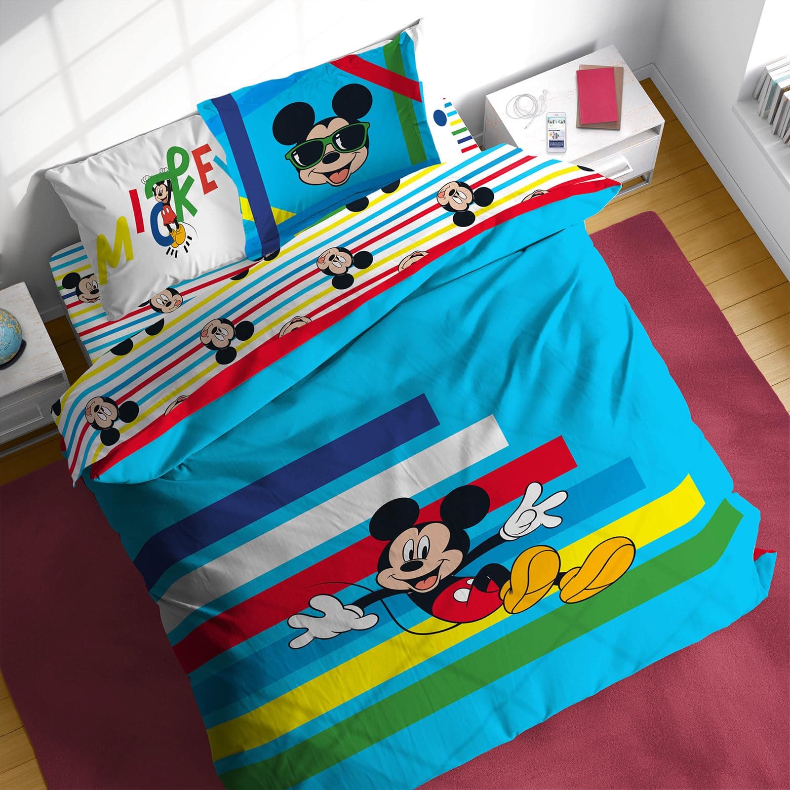 Sunny Side Up Disney Mickey Mouse Full Comforter Set - 7 Piece Kids Bedding Includes Comforter, Sheets & Pillow Cover - Super Soft Microfiber Bed Set