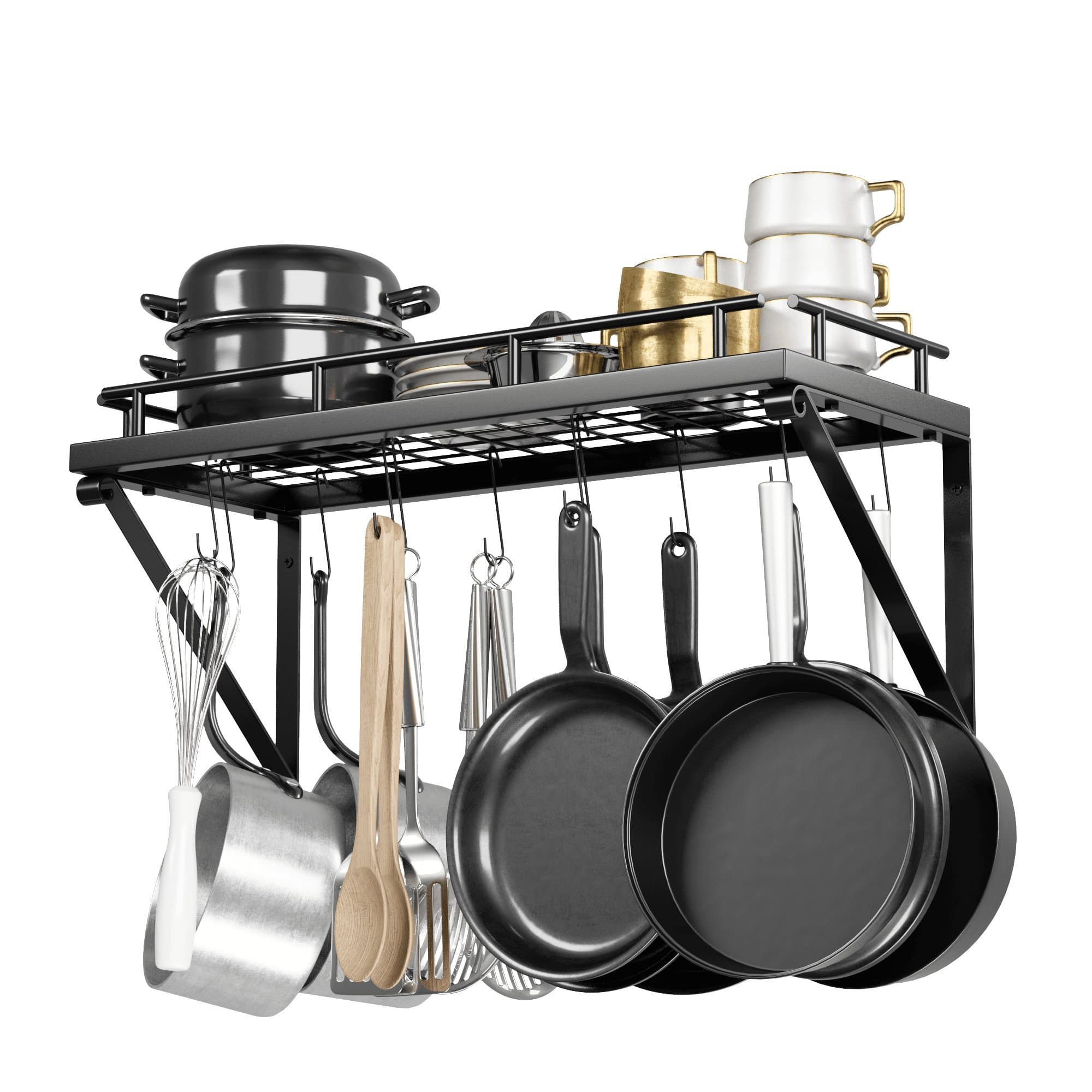 Pot Rack Organizer with Upgraded Hardware, Support Brackets & Welds, Wall Hanging Pot and Pan Organizer, 12 Hooks Included, Easy to Install, Kitchen Organization Solution for Heavy Pots and Pans