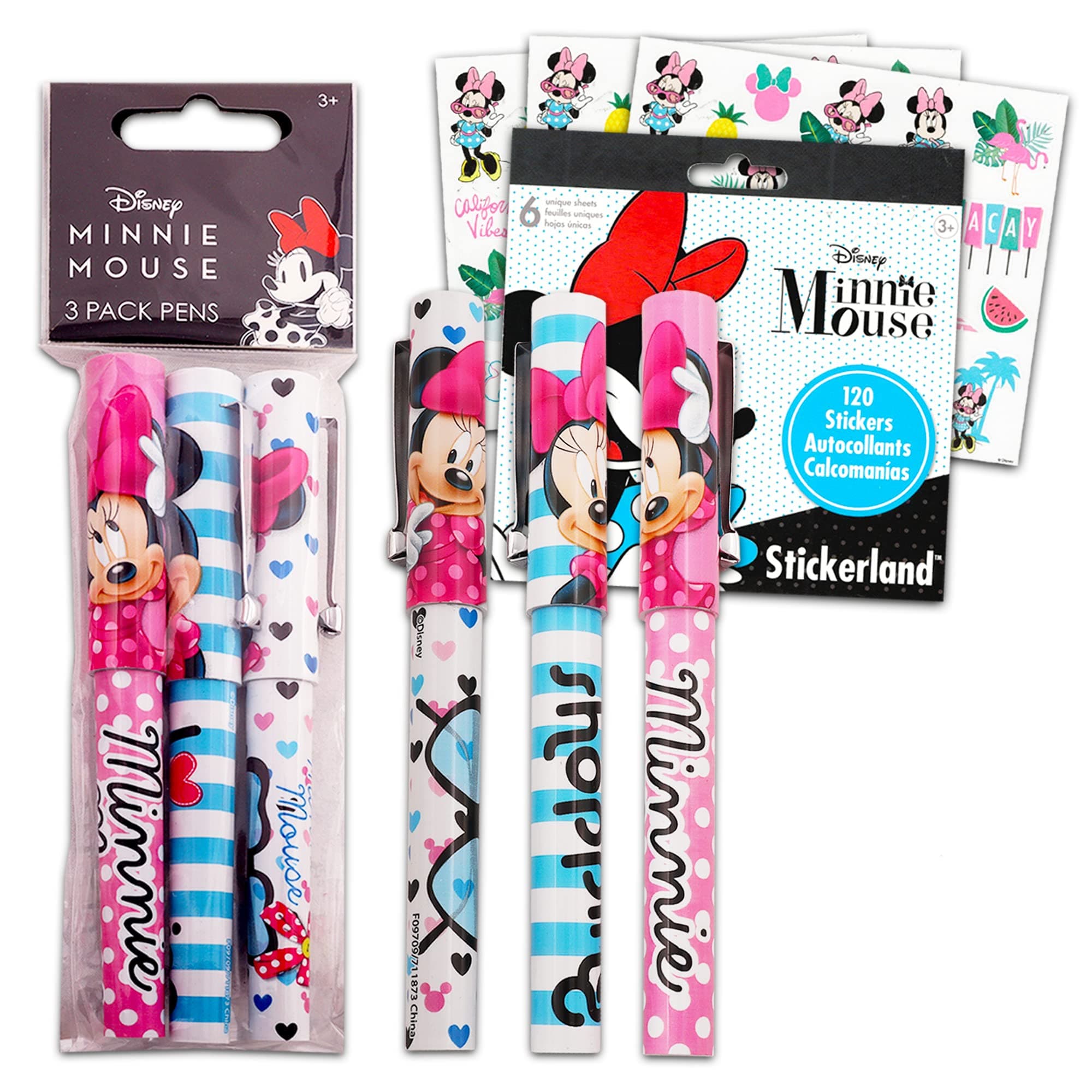 Disney Minnie Mouse Pens Set ~ Bundle Includes 1 Minnie Mouse Ballpoint Pen with Stylus and 1 Minnie Mouse Gel Pen and Bookmark with Minnie Mouse Stickers (Minnie Mouse Office Supplies)