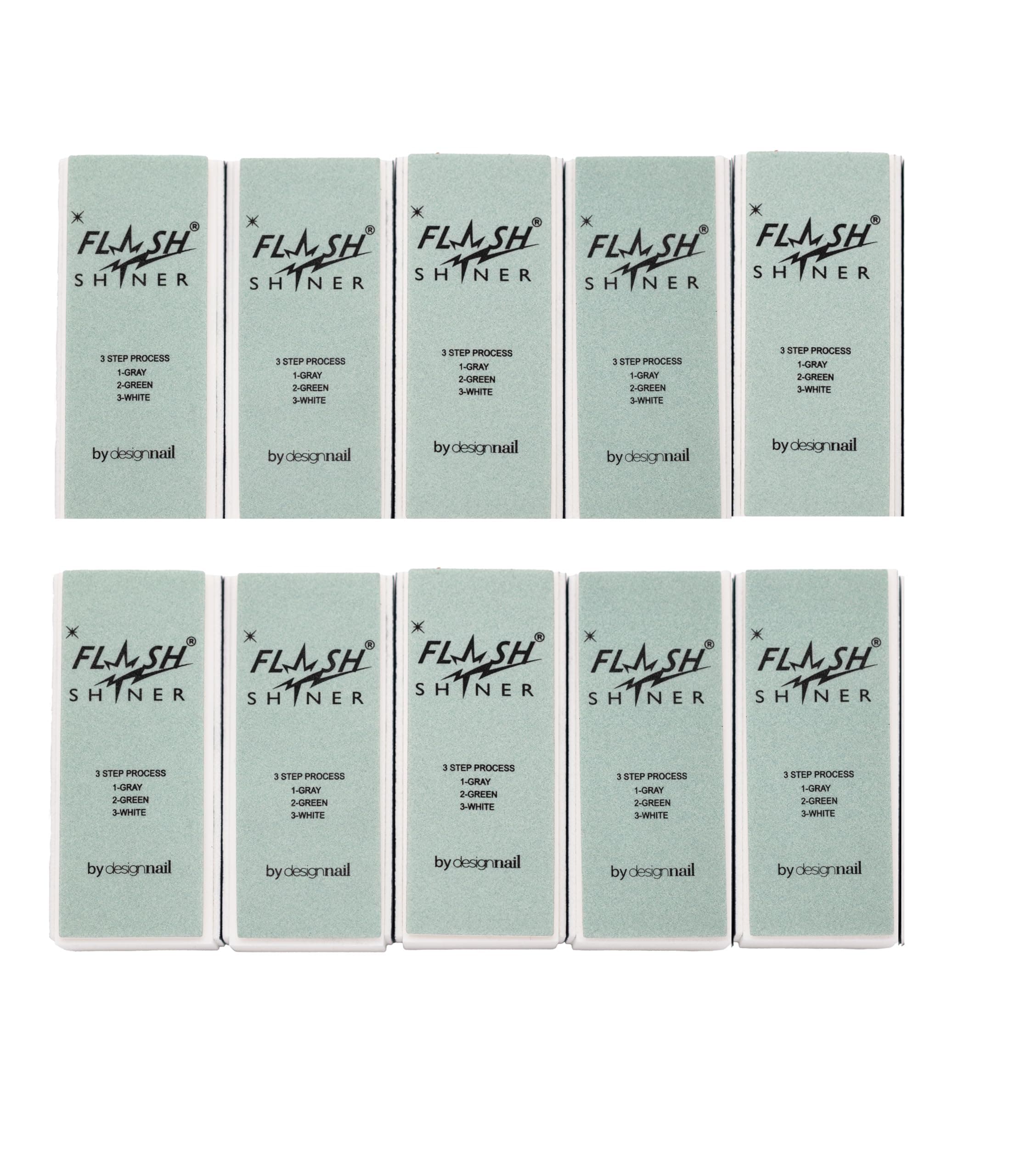 Flash Shiner® Block – 3-Way Nail Buffer – Pack of 10 – Professional Nail Buffer for Natural Shine – Smooths, Conditions & Polishes – Manicure Tool for Home or Salon Use