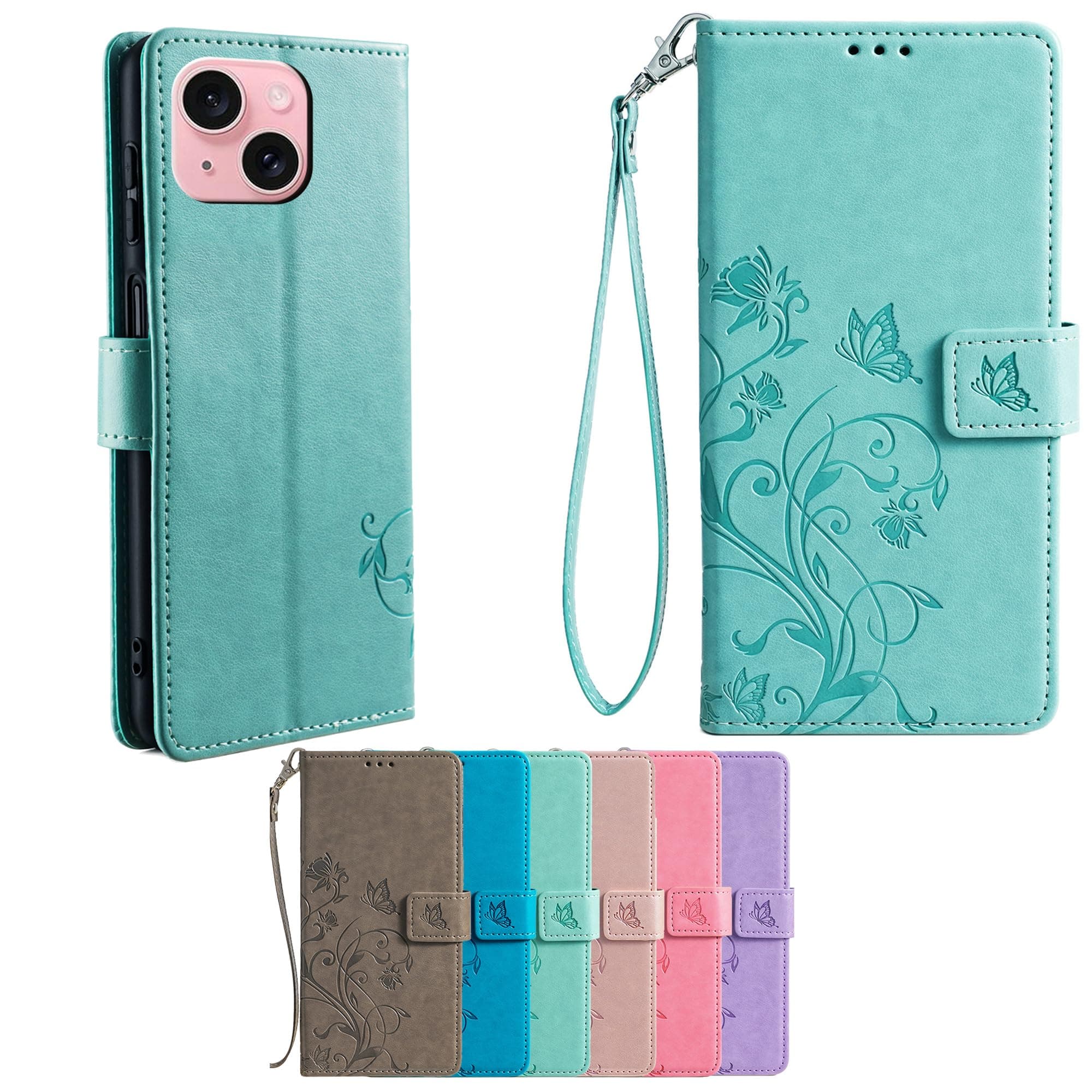 for Nokia 6.1 Plus Case Compatible with Nokia 6.1 Plus Phone Case Cover [TPU Shell + PU Leather][Flower Butterfly] GKH-Green