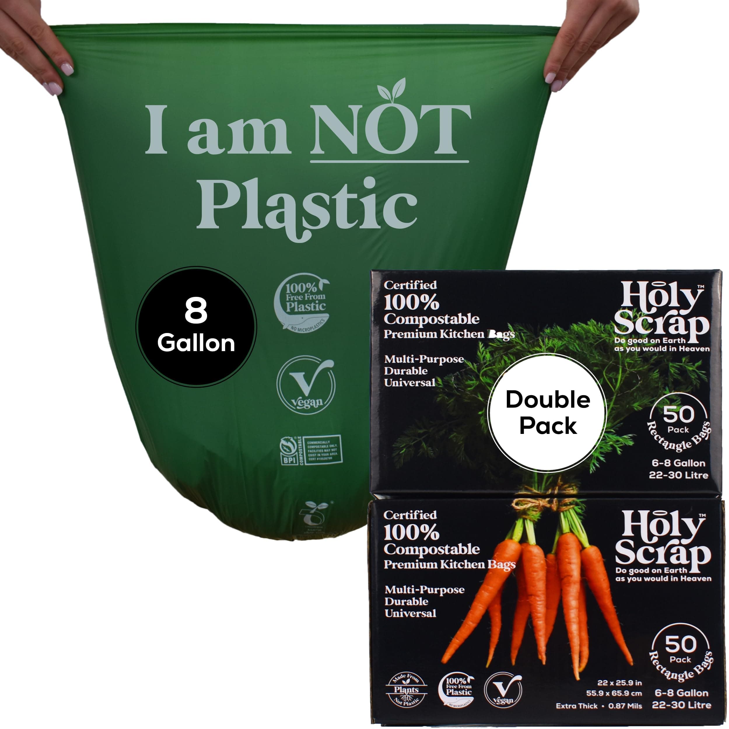 Medium Compostable Trash Bags - 6-8 Gallon, 100 Pack | Odorless, Plastic-Free & Decomposing Kitchen, Bathroom & Countertop Garbage Bag & Liners | Thick Bin Bags for Green & Food Waste