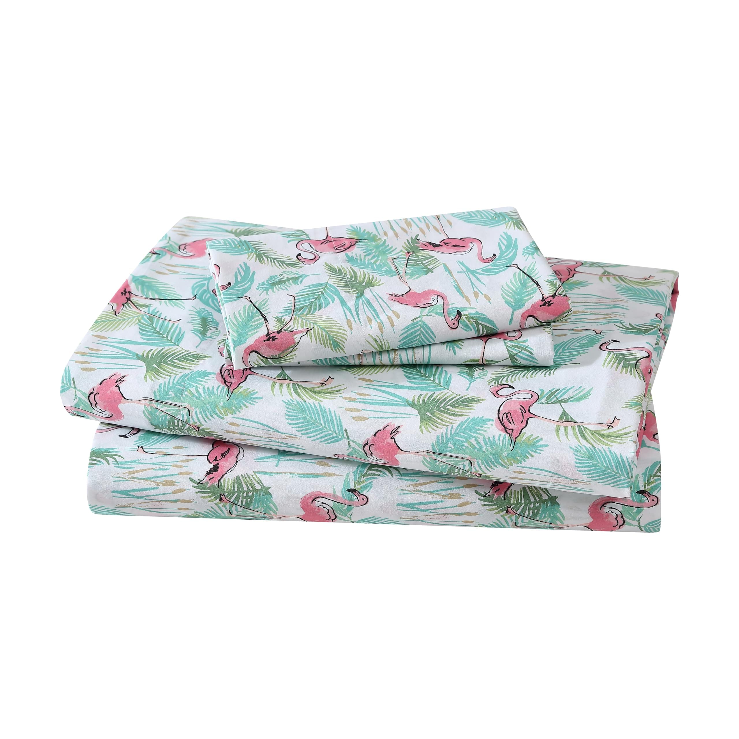 Coastal Print Microfiber Sheet Set, Soft, Comfy, 12" Deep Pockets, Queen, Flamingo Paradise Pink