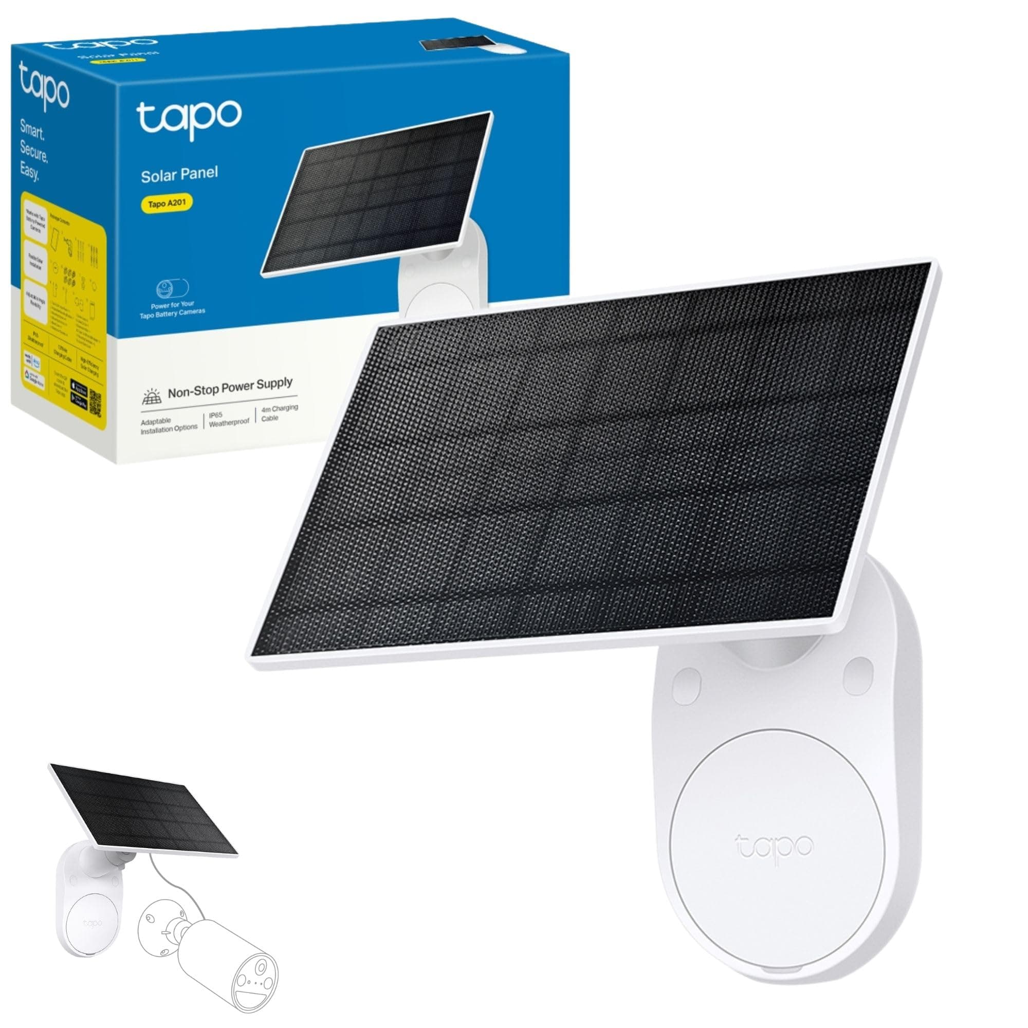 Solar Panel, Flexibly Installed and Angle Adjustment, High-Efficiency 45min Solar Charging, IP65 Weatherproof, Works with Tapo Battery-powered Cameras