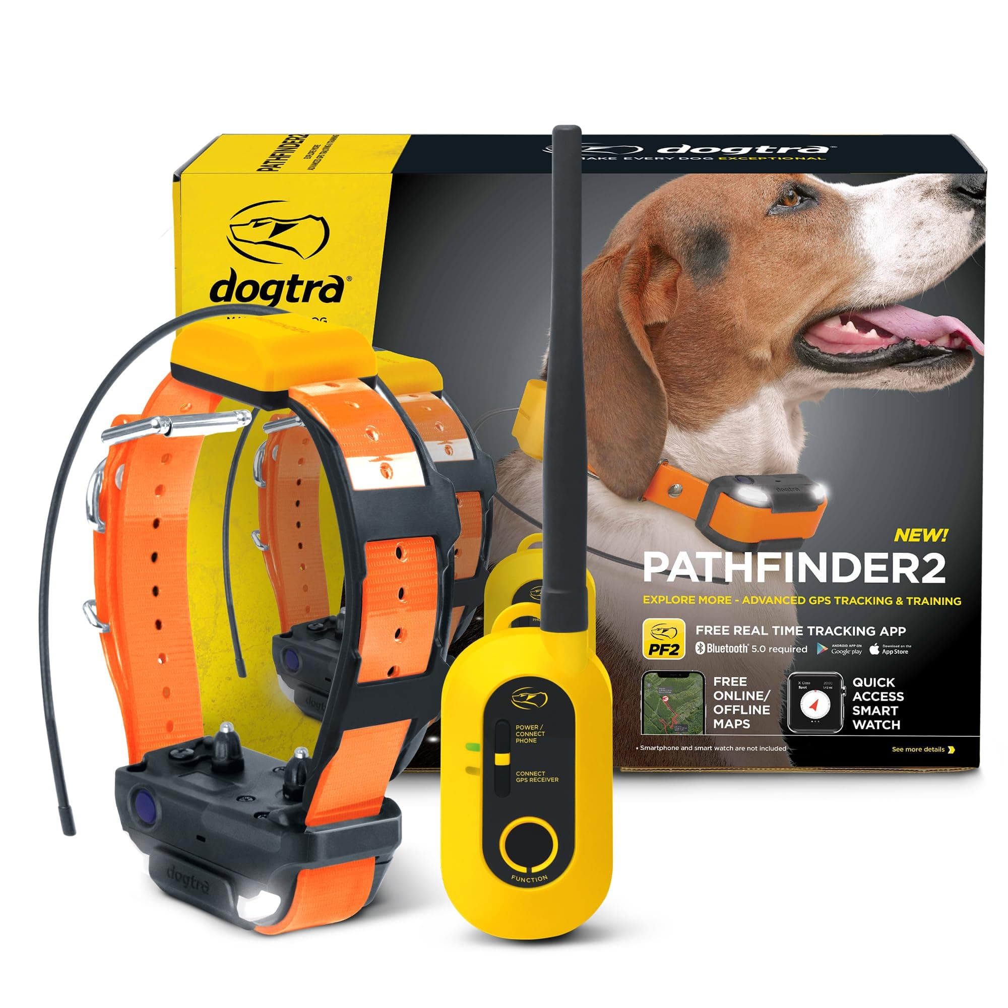 Dogtra Pathfinder 2 GPS Dog Tracker e Collar 9 Mile Long Range LED Light No Monthly fees Free App Waterproof Smartwatch Control Satellite Real Time Tracking Multiple Dogs Smartphone Required