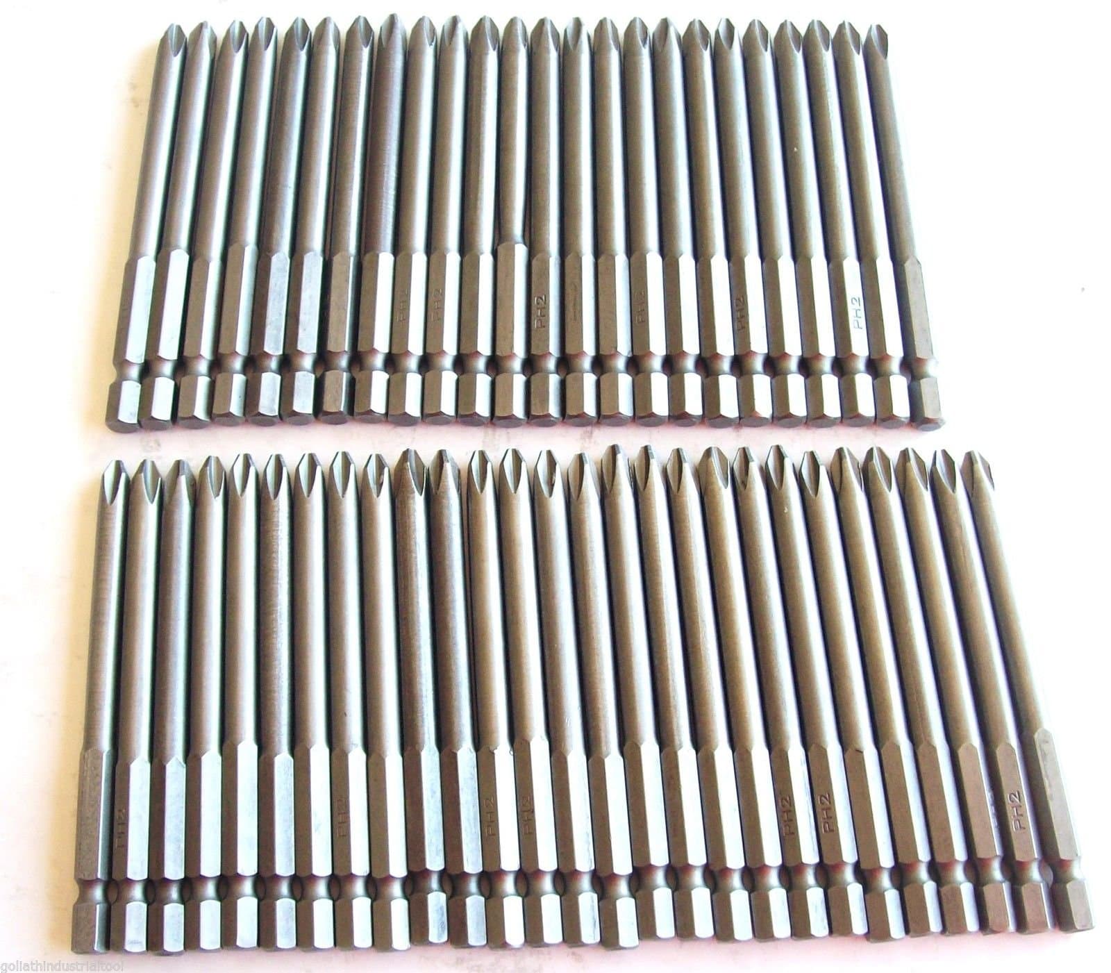 100 Goliath Industrial 3-1/2" Screw Bits #2 Phillips Magnetic Tip SB312P2 Driver