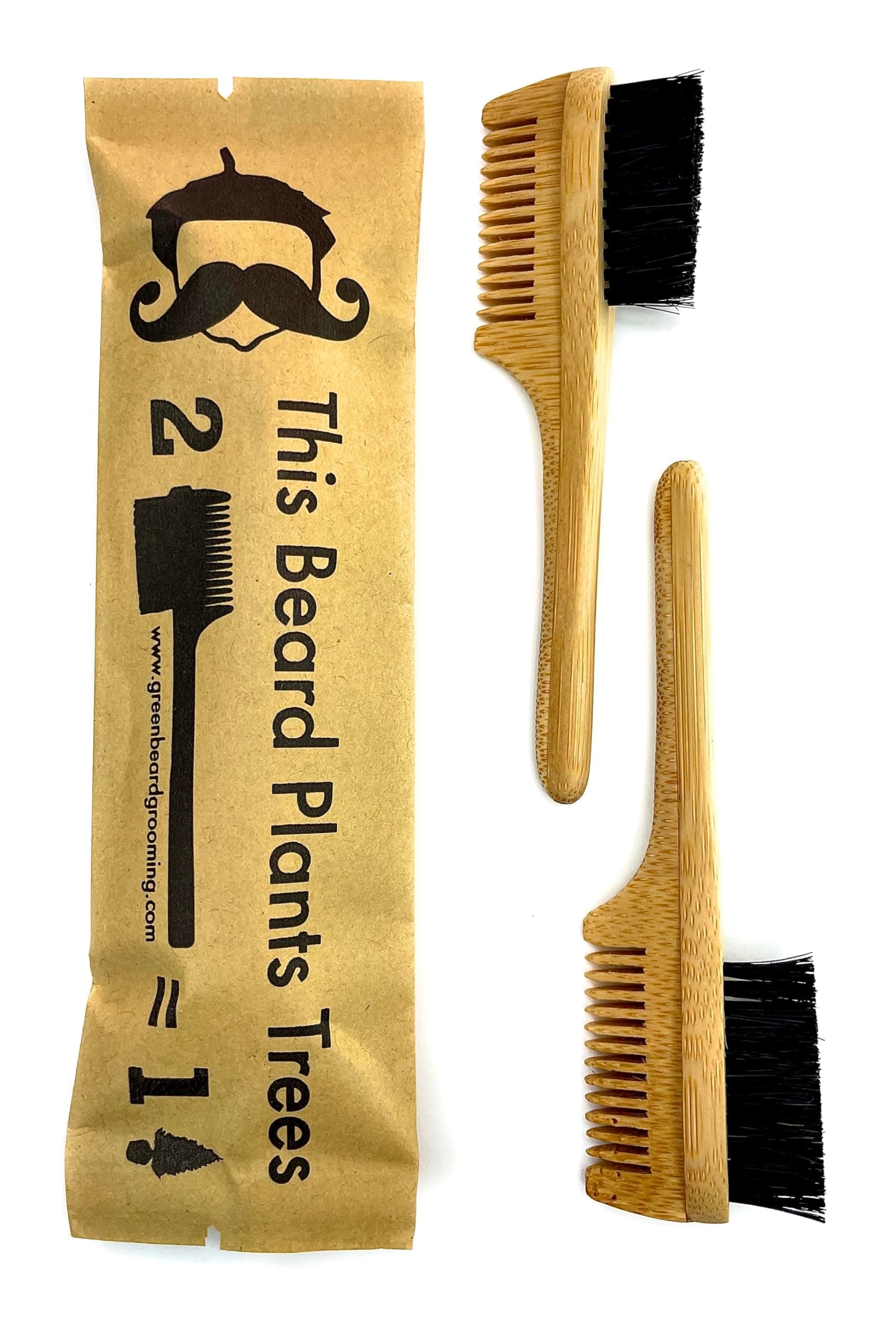 2-in-1 Sapling Split-leaf Mustache Brush & Comb (2-Pack) from Green Beard Grmng - Boar Bristle & Bamboo