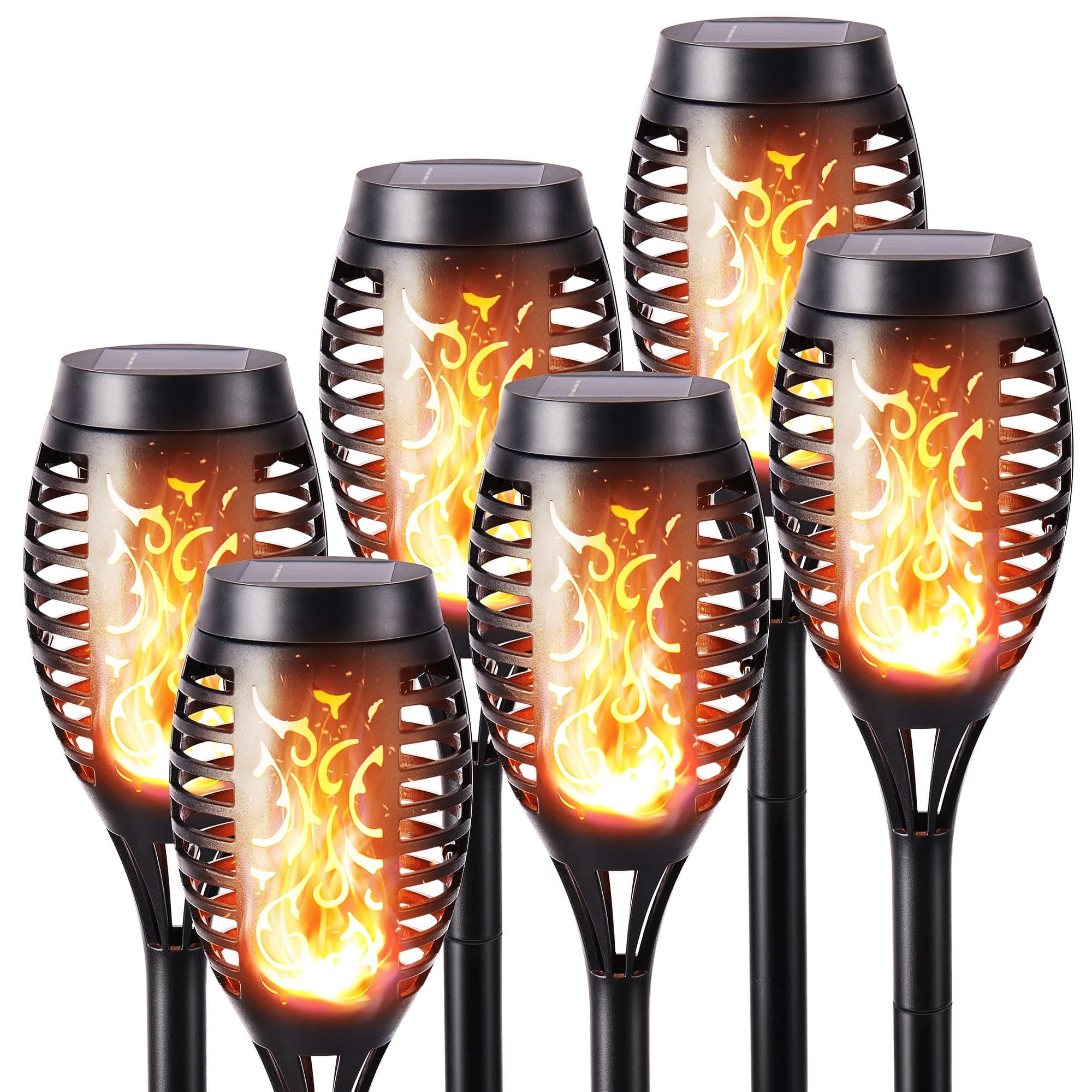 6 Pack Solar Flickering Dancing Flame Lights Waterproof Solar Torch Lights for Outdoor Garden Patio Pathway Yard Driveway Decorative, Warm White