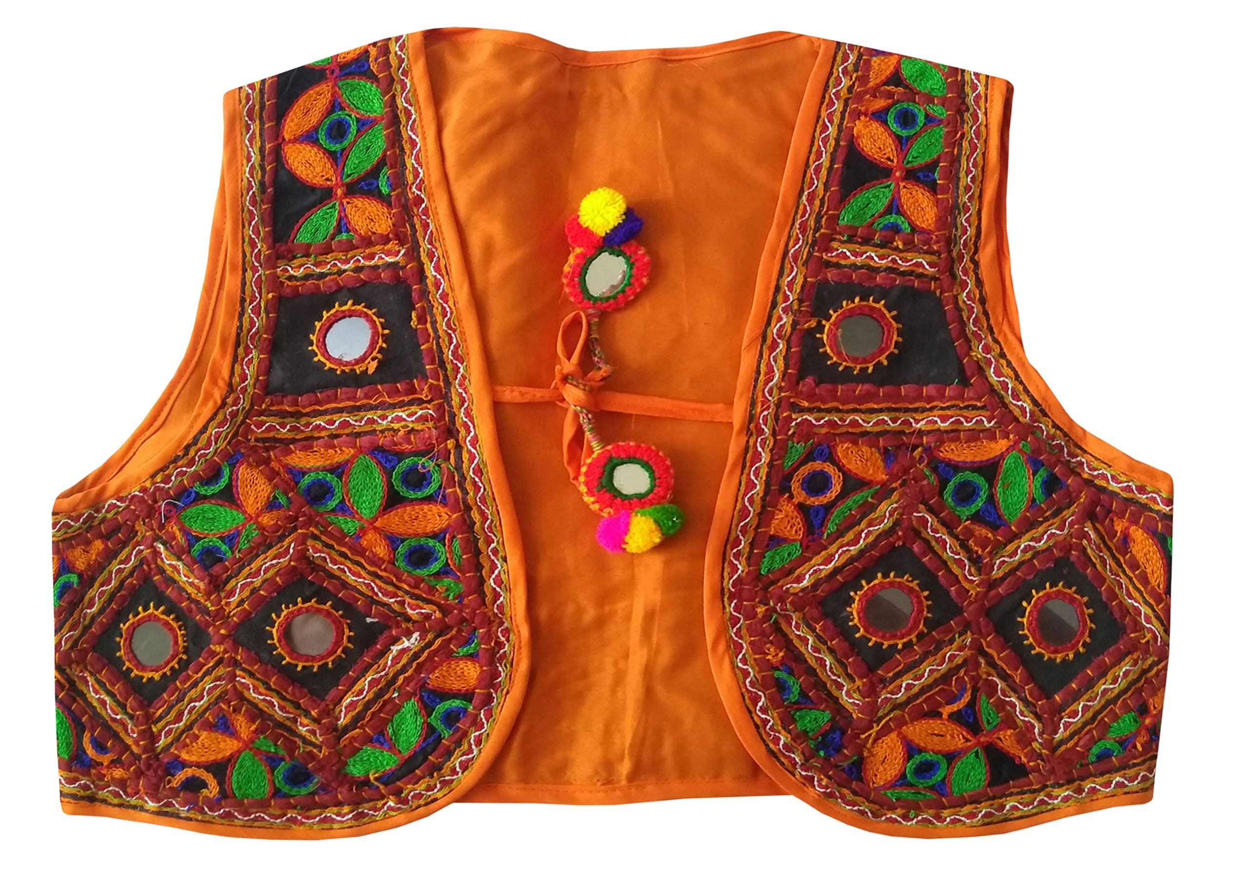 Original Mirror Work Jacket Kutch Patchwork gamthi koti Gujarati Ethnic Vest Bohemian Waistcoat Orange