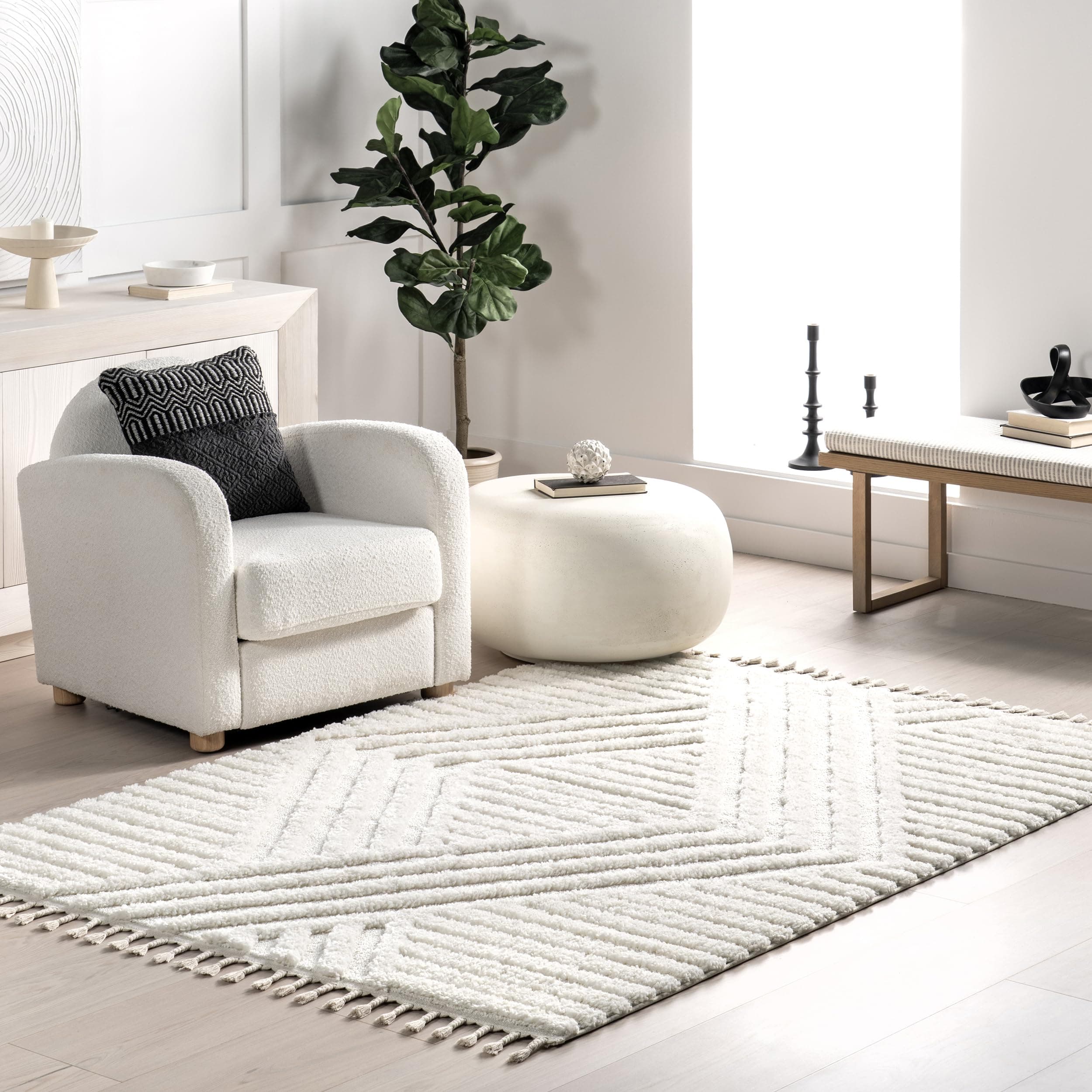 Risette Ivory, 5'3" x 7'6", Geometric, Soft and Textured, High Traffic, Stain Resistant, Easy Clean, Durable Area Rug for Bedroom, Living Room, Dining Space, Den, Foyer, Entryway