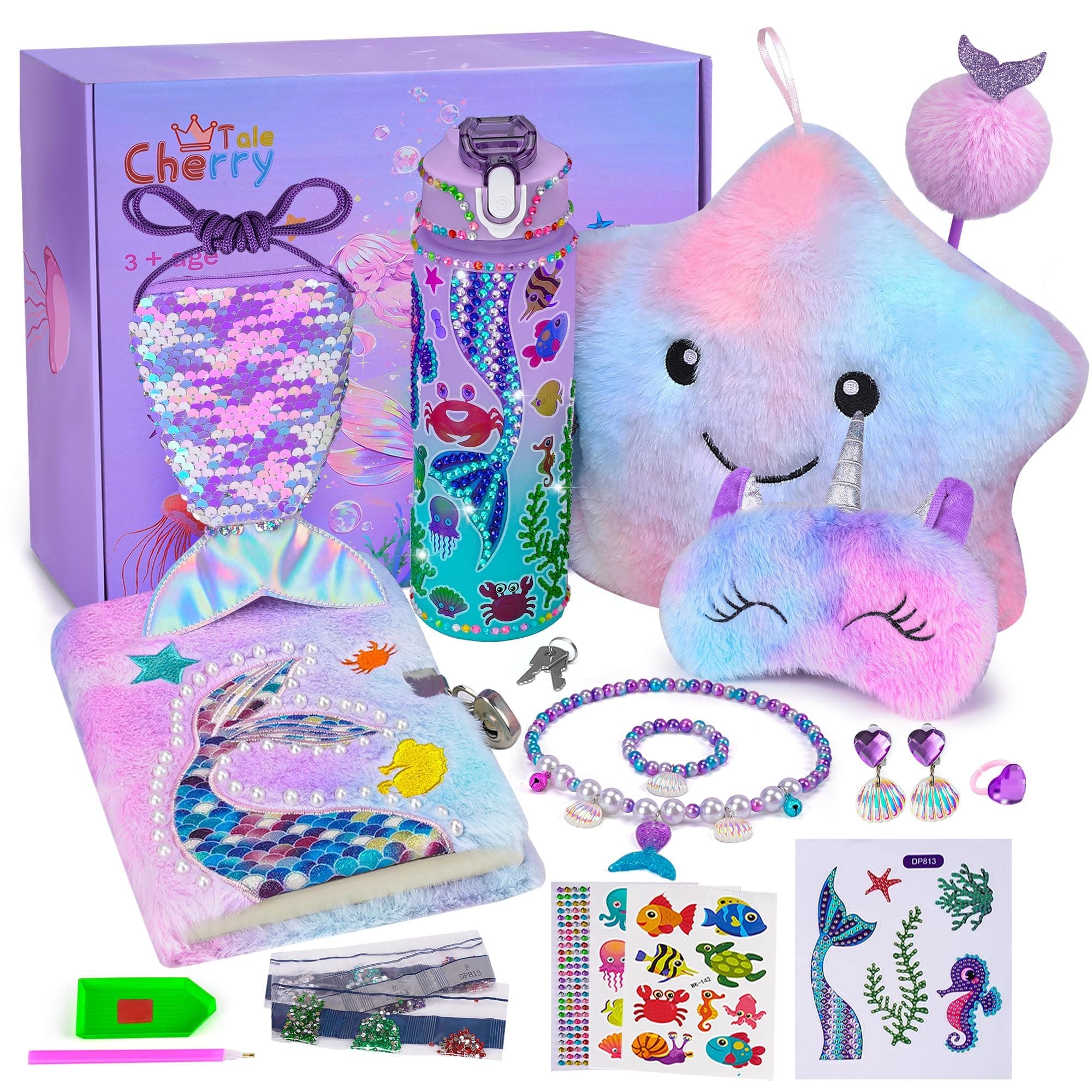 Mermaid Gifts for Girls Toys Age 6-8, Kindergarten Graduation Gifts for Girls Age 4-6, Birthday Gifts Set with Plush Diary Kit, for Daughter Niece 5 6 7 8 9 10 Year Old