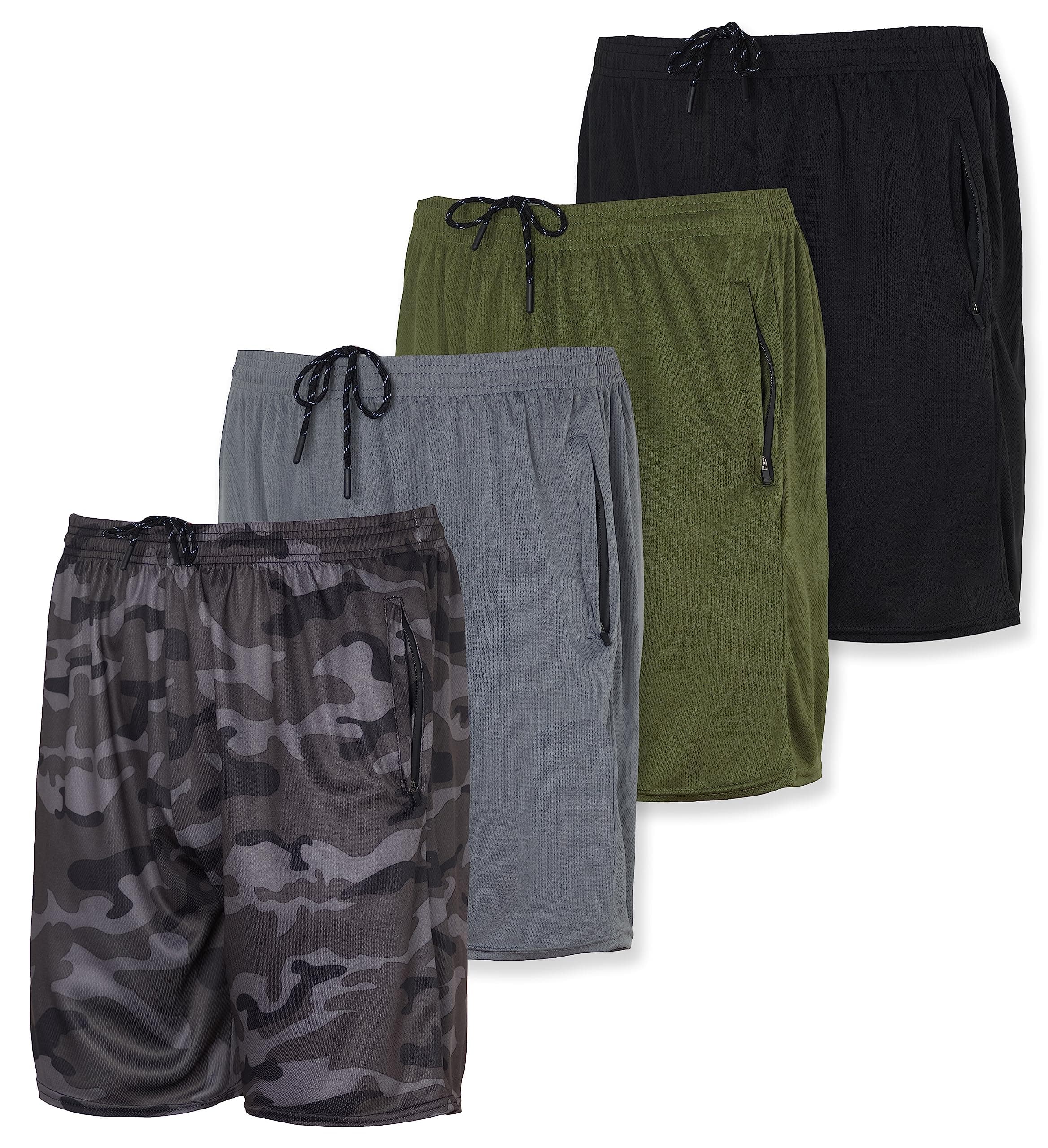 Real Essentials4 Pack: Men's 7" Athletic Running Quick Dry Mesh Shorts with Zipper Pockets (Available in Big & Tall)