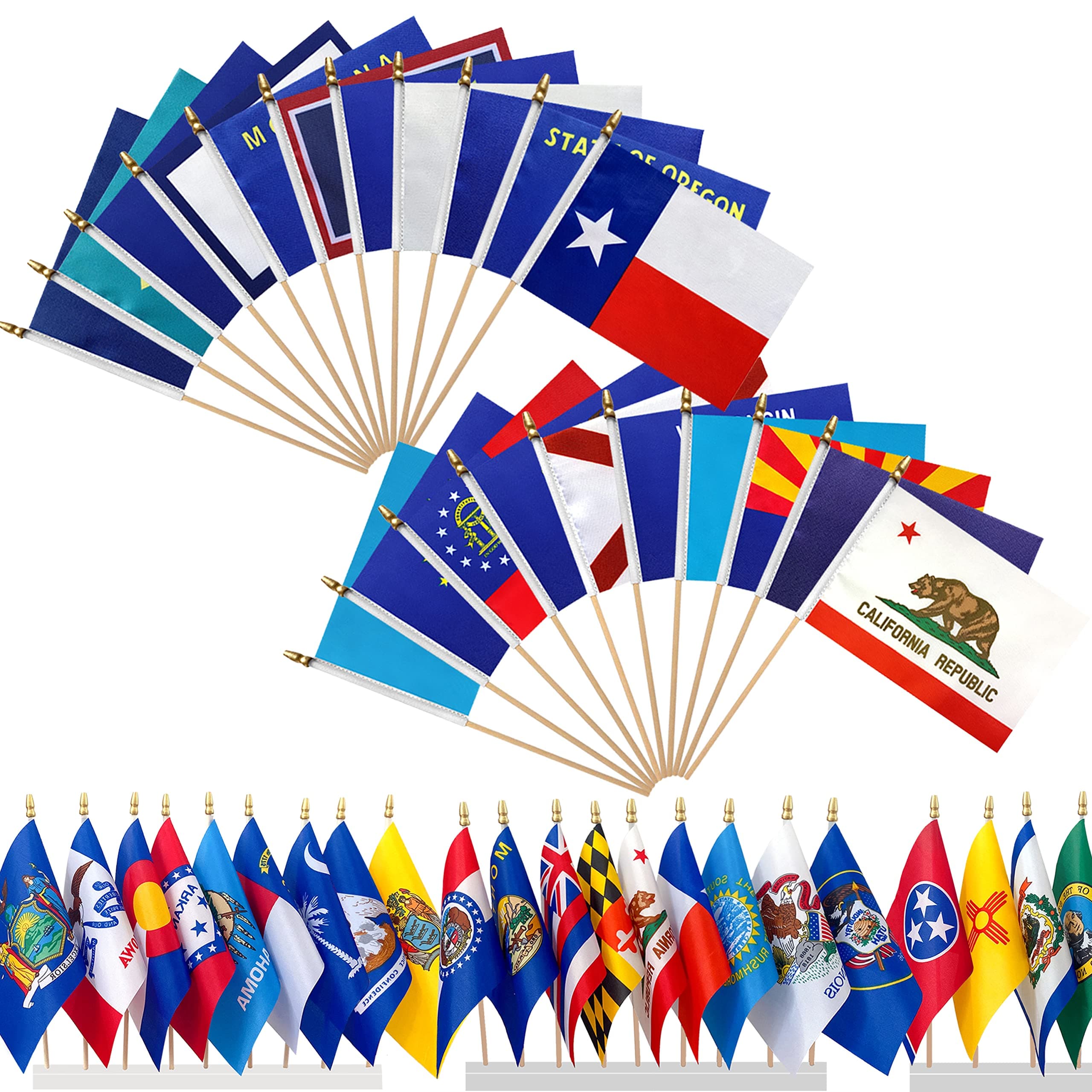 WEITBF Small Mini US 50 State Flags on Wood Stick,5 x 8 Inches