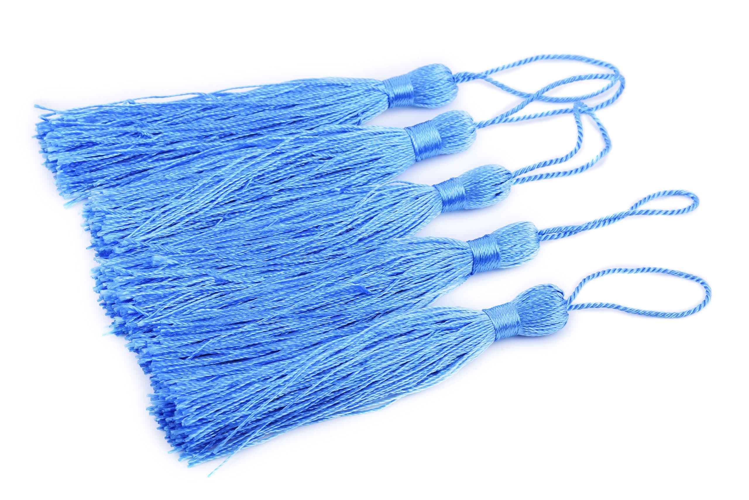 KONMAY 20pcs Silky Handmade Tiny(3.5'') Soft Craft Mini Tassels with Loops for Bookmarks Jewelry Making, Decoration DIY Projects (Sky Blue)