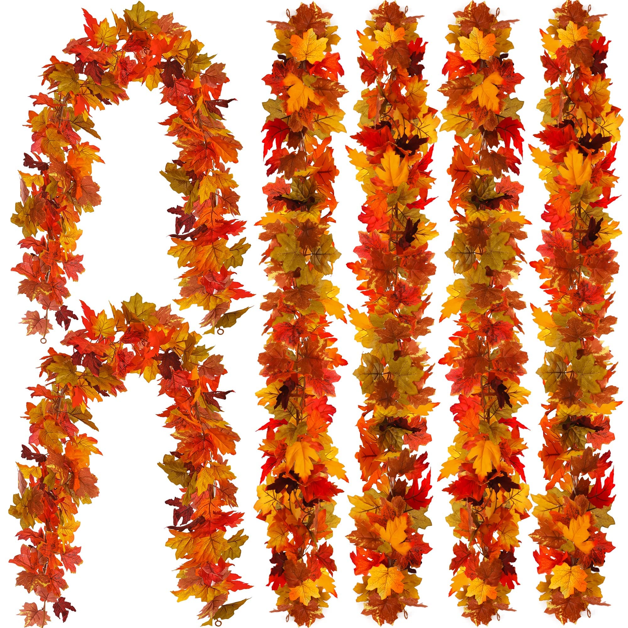 6PCS Fall Maple Leaves Garland, Party Joy 5.6Ft Artificial Maple Leaf Autumn Garland Hanging Fall Vines Table Decorations Front Door Fall Decor Thanksgiving Decorations Decor Outside Indoor Decor