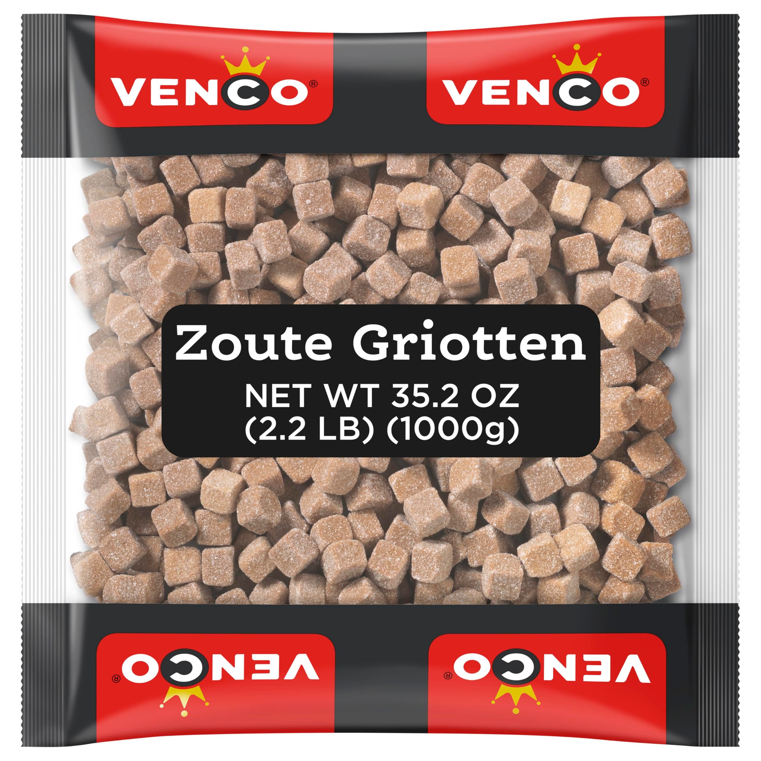 Venco Griotten Salty Licorice Squares - Original Dutch Licorice Candy from Netherlands - Sweet and Salted Soft Anise Candy, Sugar Coated Liquorice Candies - Sharing Bag, Bulk Storing 2.2 lbs
