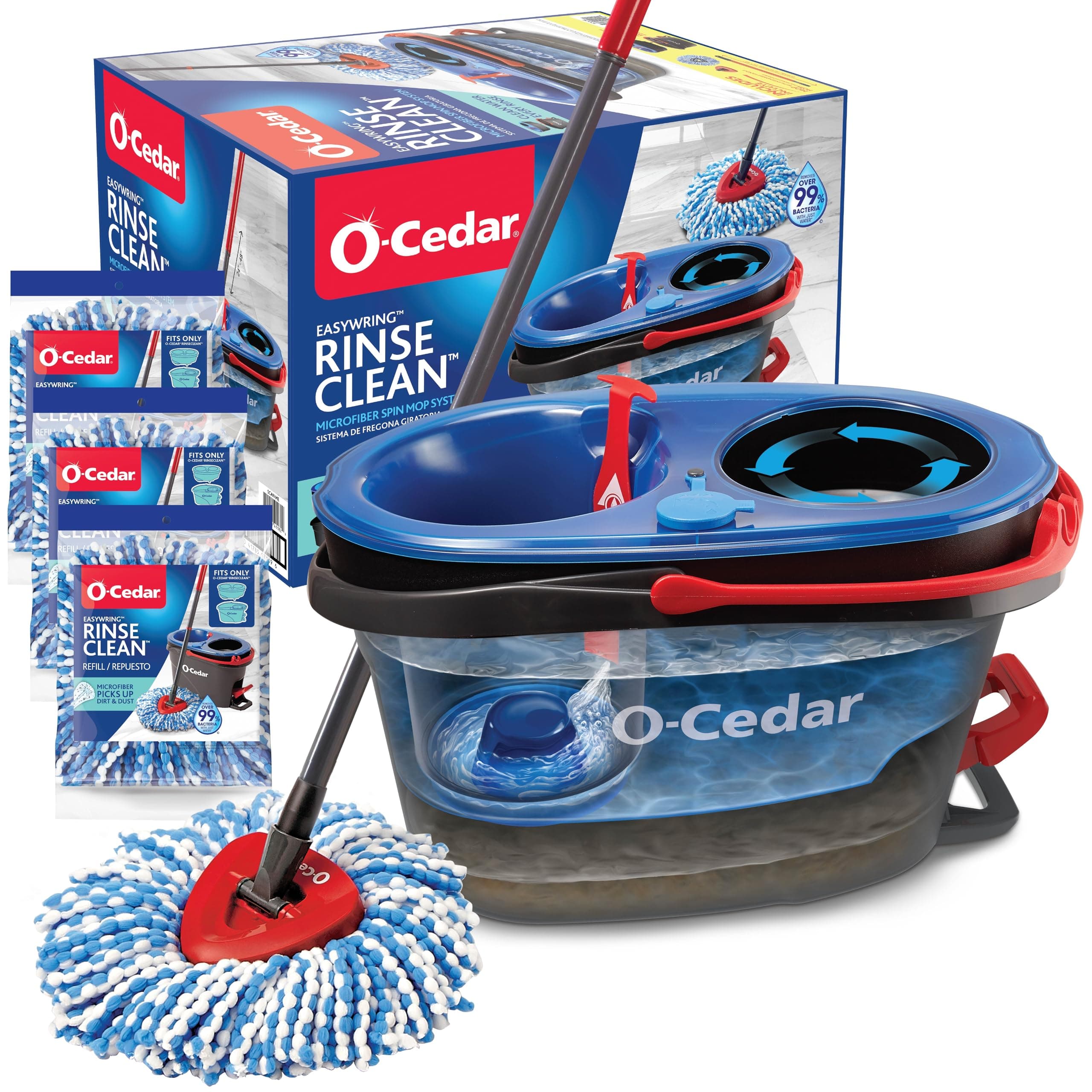 RinseClean Spin Mop & Bucket System +3 Extra Mop Head Replacements