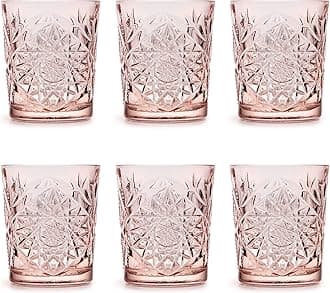 Libbey Drinking Glass Hobstar Coral Pink - 355 ml / 35.5 cl - 6 Pieces - Vintage Design - Dishwasher Safe