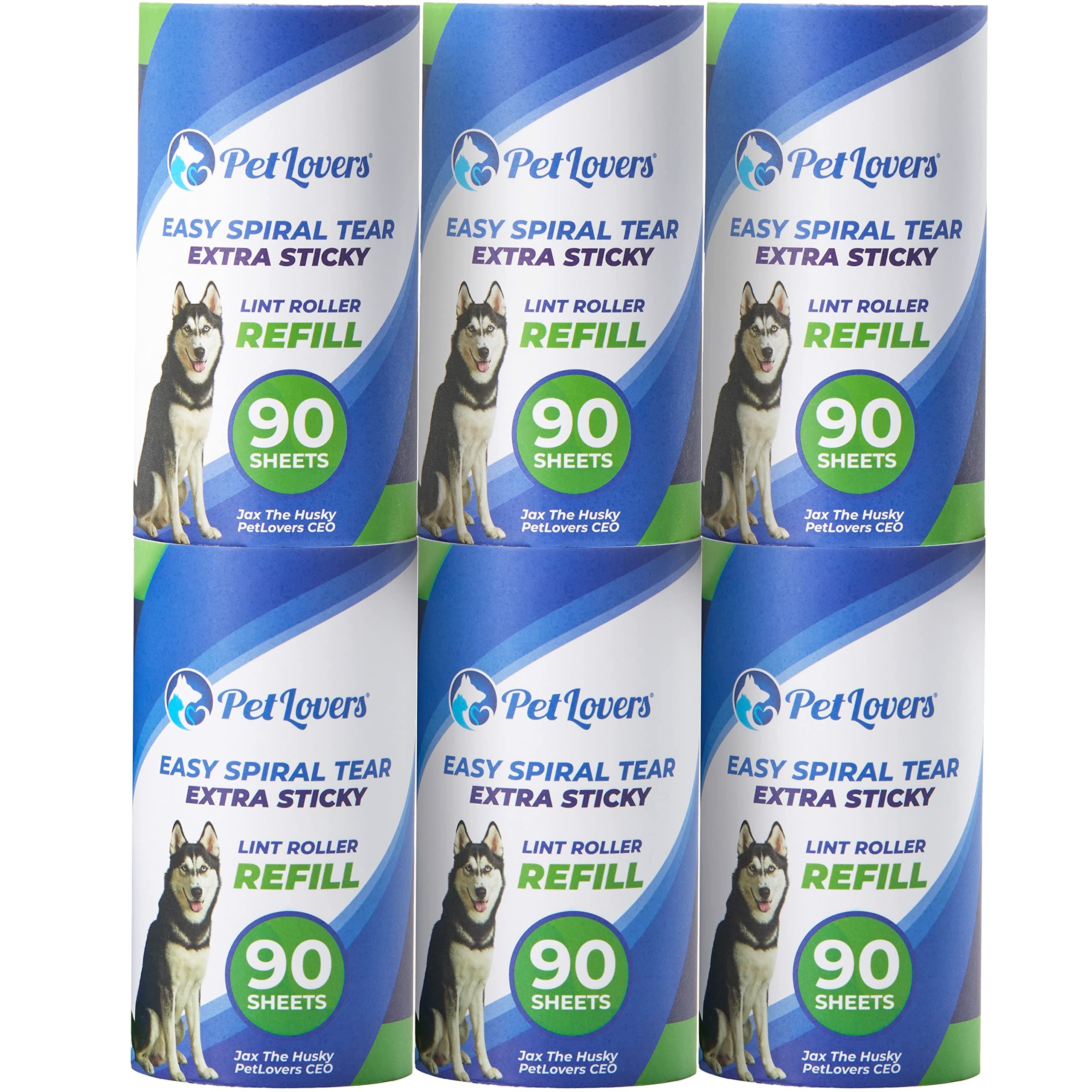 PetLovers Extra Sticky Lint Roller Mega Value Set 450 Sheets for Pet Hair Removal, Dog and Cat Lint Remover 6 Refills