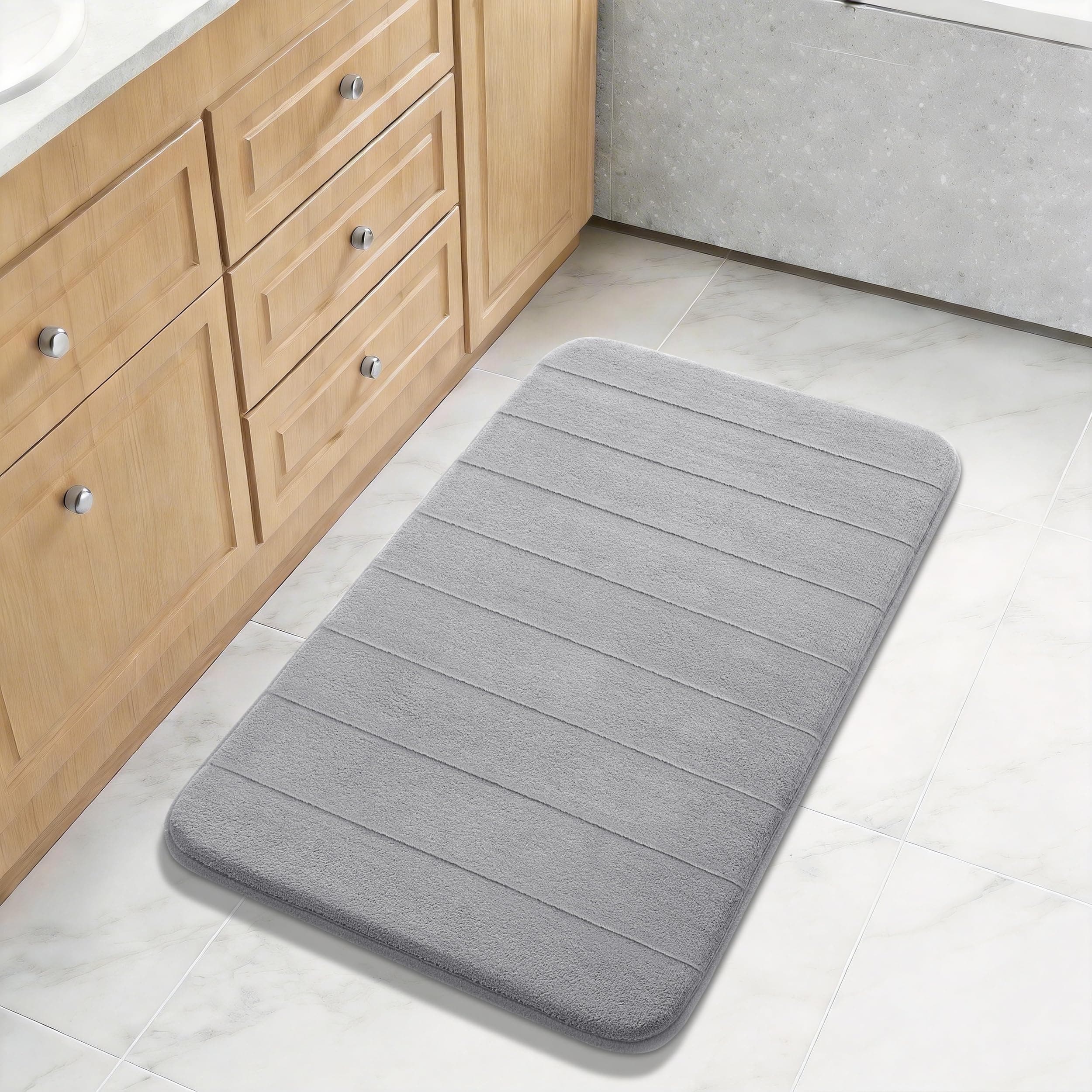 Large Bath Mat 36"x24", Super Soft Quick Dry Memory Foam Bathroom Rug, Water Absorbent, Non Slip Backing Machine Washable for Tub Shower, Thick Comfort Support, Gray