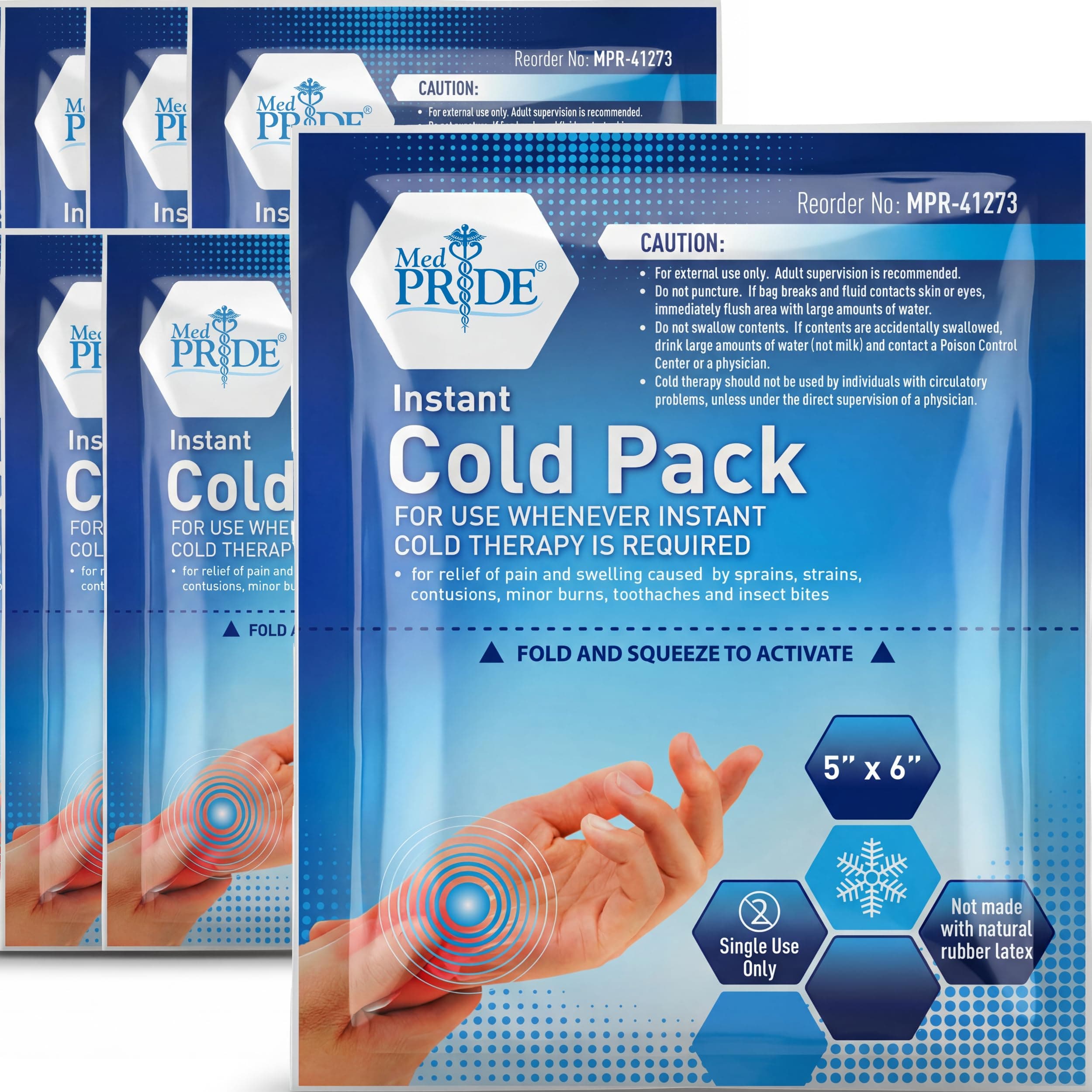 Instant Cold Pack First Aid Kit Ice Pack for Injuries and Pain Relief, No Freezer Needed, 5in X 6in (6 Count (Pack of 1) Clear)