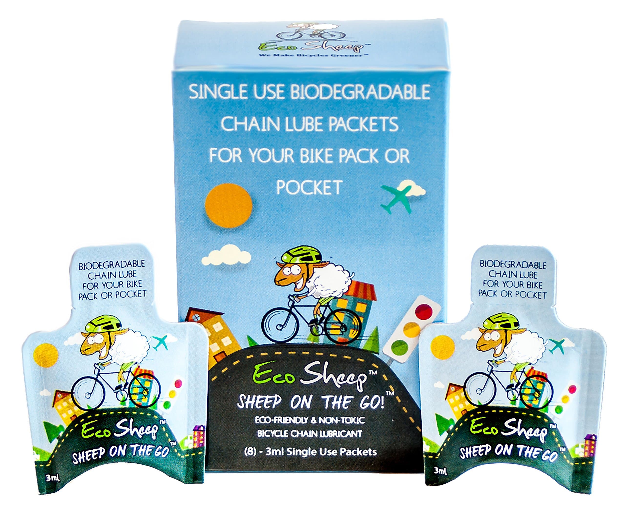 Eco Sheep Sheep ON The GO! - Single-use, Lanolin-Based, Eco-Friendly Bike Chain Oil - No Petroleum - EPA Safer Choice and USDA BioPreferred Approved Chain Lube - Eco-Friendly Paper Packets
