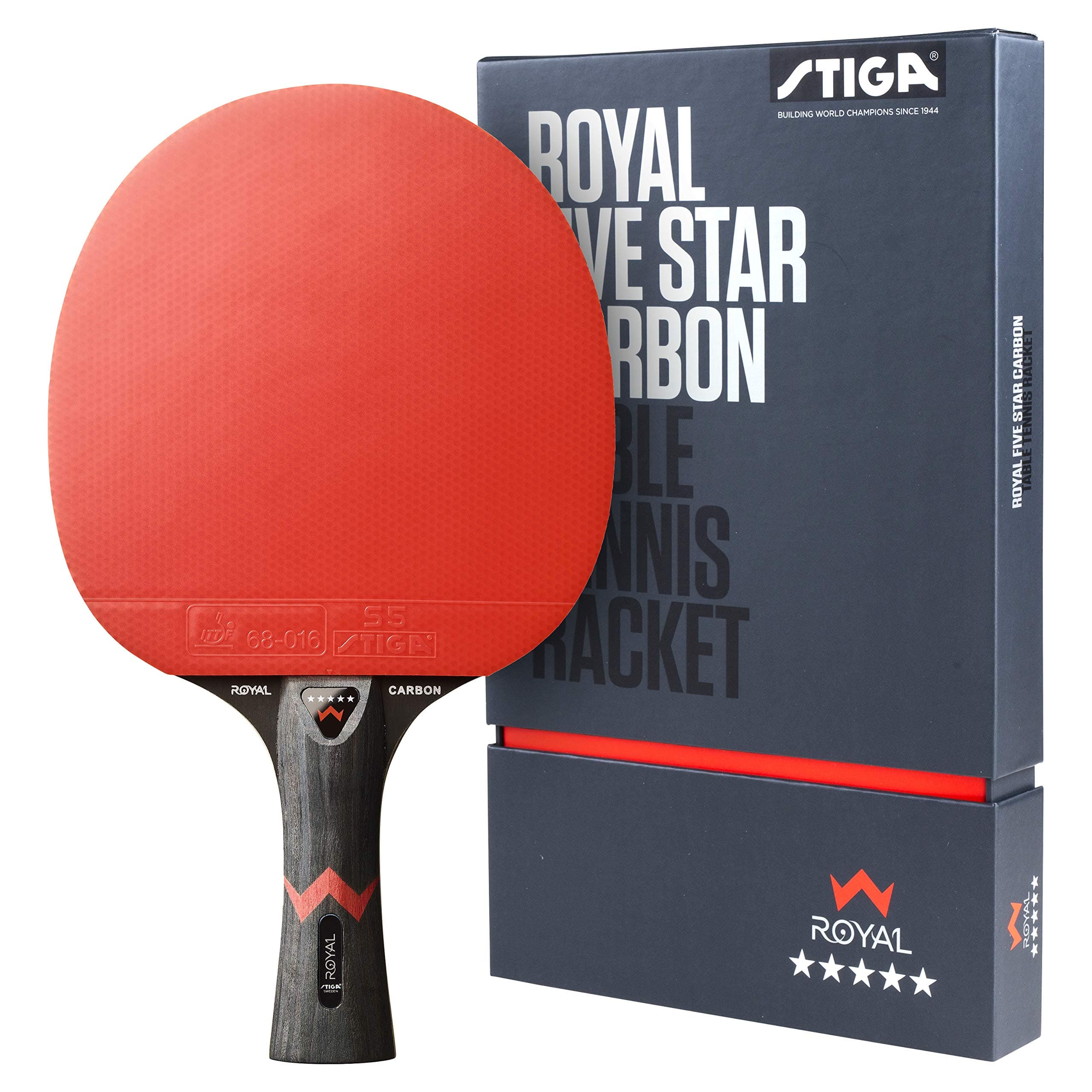 STIGA Royal Carbon 5-Star Table Tennis Racket – Professional Grade 5+2-Ply Blade with Carbon Fibre, ITTF-Approved 5-Star Rubber – Ideal for Offensive Players Seeking Maximum Speed and Spin