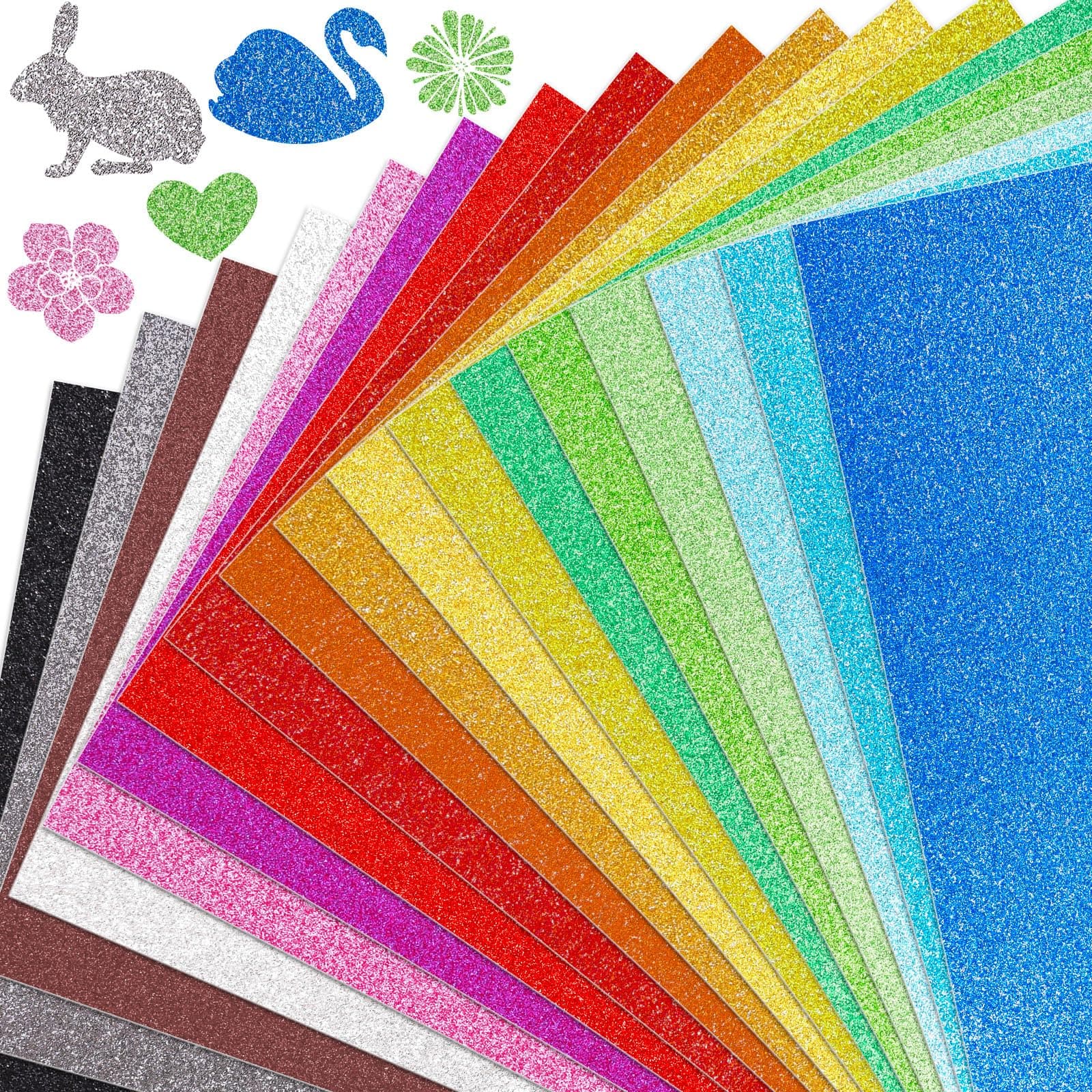 20 Sheets Glitter Cardstock, 10 Colors Premium Card stock Paper for Scrapbook and Craft Projects, Back to School Supplies, 8.5 x 11 Inch, 250GSM