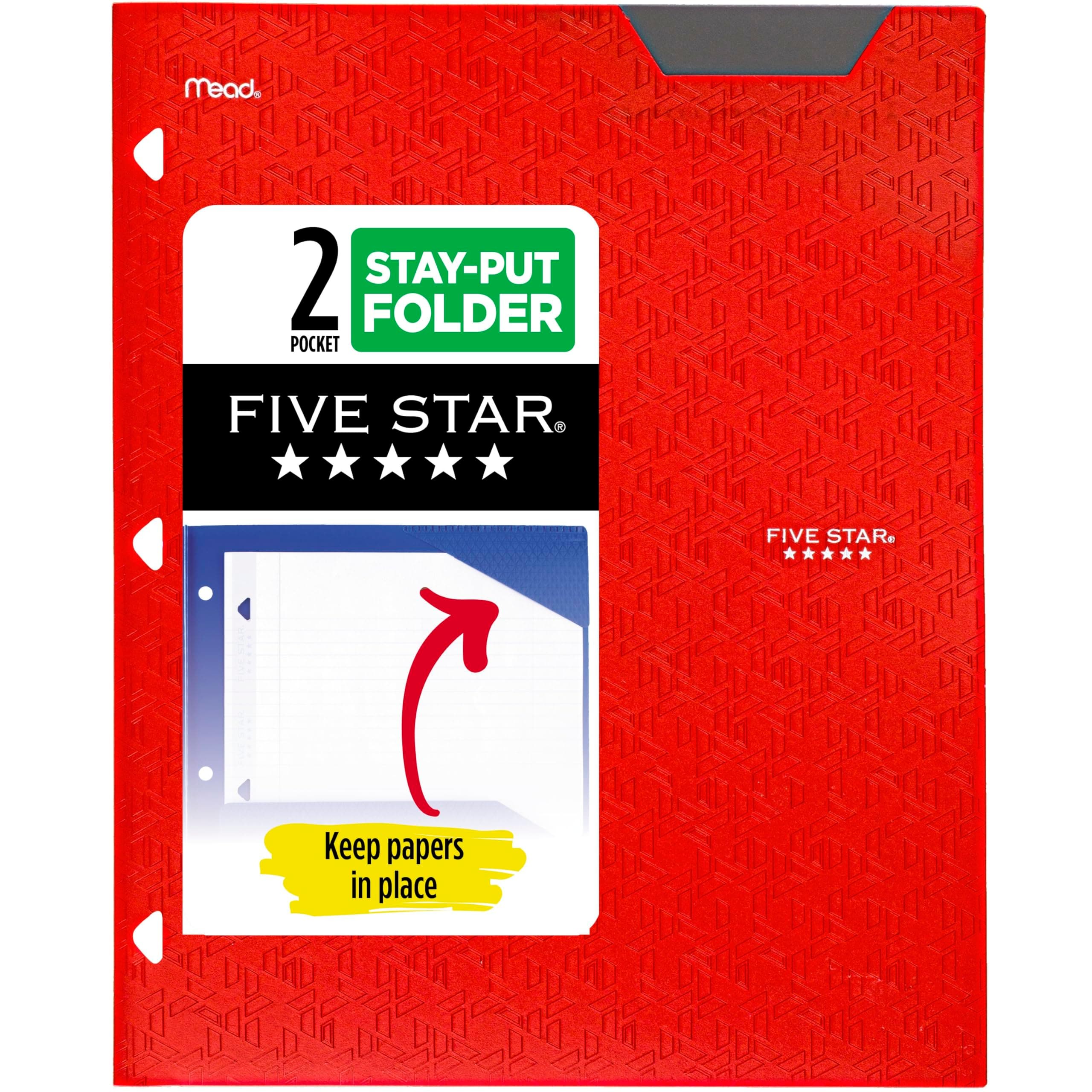 2-Pocket Folder, Plastic Folder with Stay-Put Tabs, Fits 3-Ring Binder, Holds 8-1/2" x 11" Paper, Fire Red (333420D-ECM)