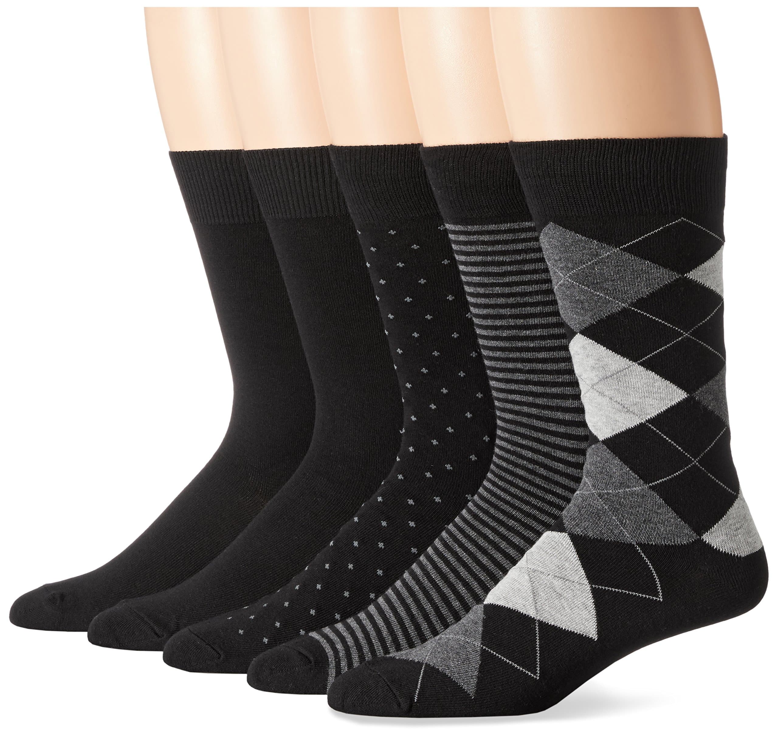 Men's Comfortable Patterned Cotton Crew Dress Socks, 5 Pairs