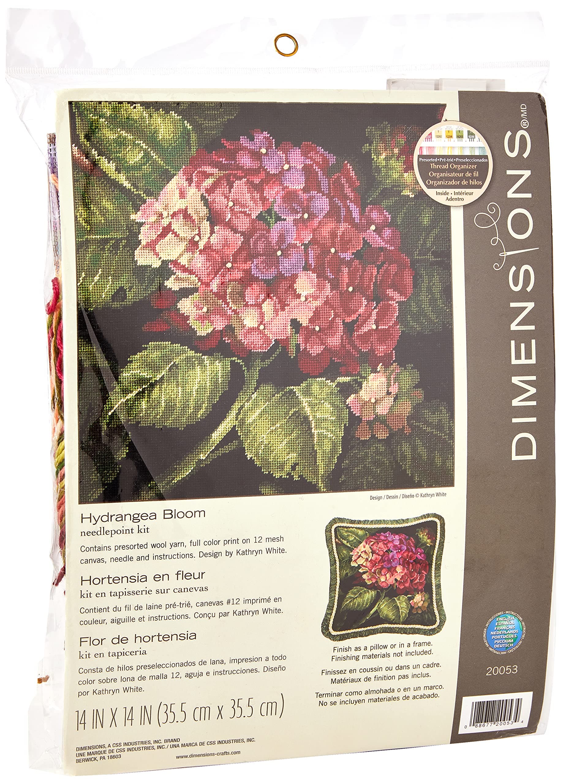 DIMENSIONS 20053 Needlepoint Hydrangea Bloom Kit, 100% Cotton, Black, 35 x 35 x 0.1 cm