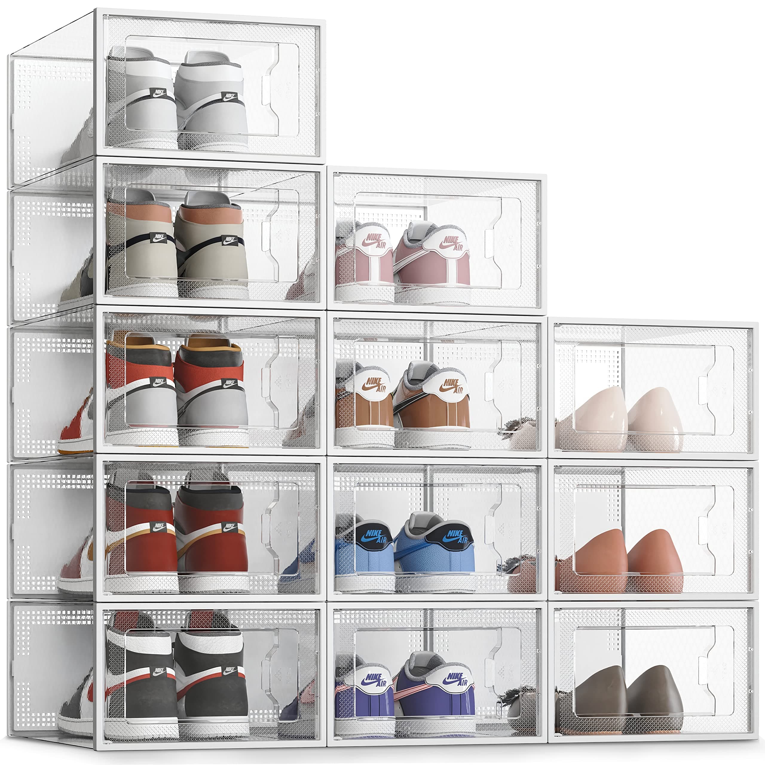 SEESRPING 12 Pack Shoe Storage Box, Clear Plastic Stackable Shoe Organizer for Closet, XX-Large Shoe Sneaker Containers Bins Holders Fit up to Size 14 (Clear)