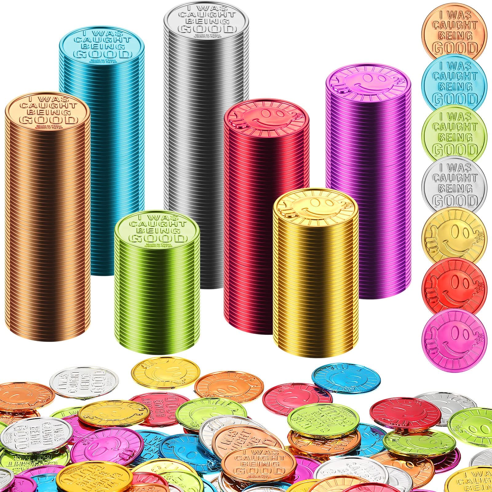 Jerify 500 Pcs Caught Being Good Coins for Classroom Behavior Tokens Incentives and Teacher Handout Rewards Colored Pretend Coin Carnival Halloween Party Counting