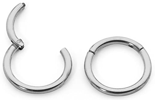 1 Pair Titanium 23/64" (9mm) 16G Hinged Continuous Segment Ring Hoop Sleeper Earrings Body Piercing (Silver)