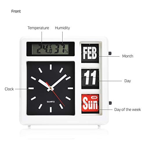 mooas Flip Wall Clock, Flip Clock, Thermo/Hygrometer Clock, Interior Clock, Wall Clock