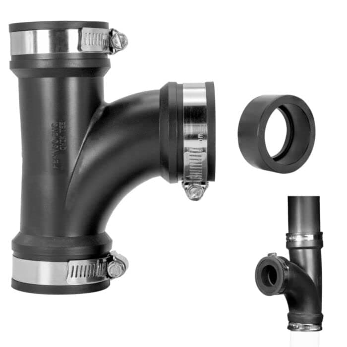 Fernco 2" Flexible PVC Tee Includes Optional 1.5" Reducer Bushing for DWV Cast Iron, Steel and Plastic Pipe Connections