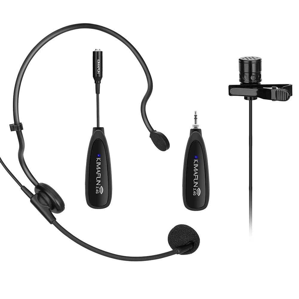 KIMAFUN Wireless Microphone System, 2.4G Wireless Microphone Transmitter/Receiver Set with Headset /Lavalier Lapel Mics, Ideal for Teaching, Weddings,Presentations,School Play,G102