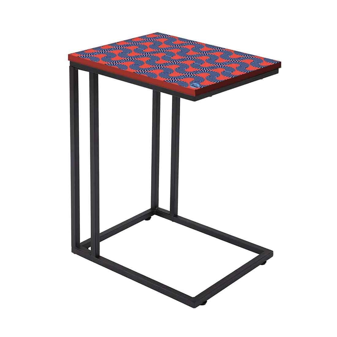 Nutcase Designer C Table for Sofa Side Table, Mobile Snack Table for Coffee Laptop Tablet, Slides Next to Sofa Couch, Outdoor Waterproof Printed Top with Metal Frame - Orange Retro Pattern