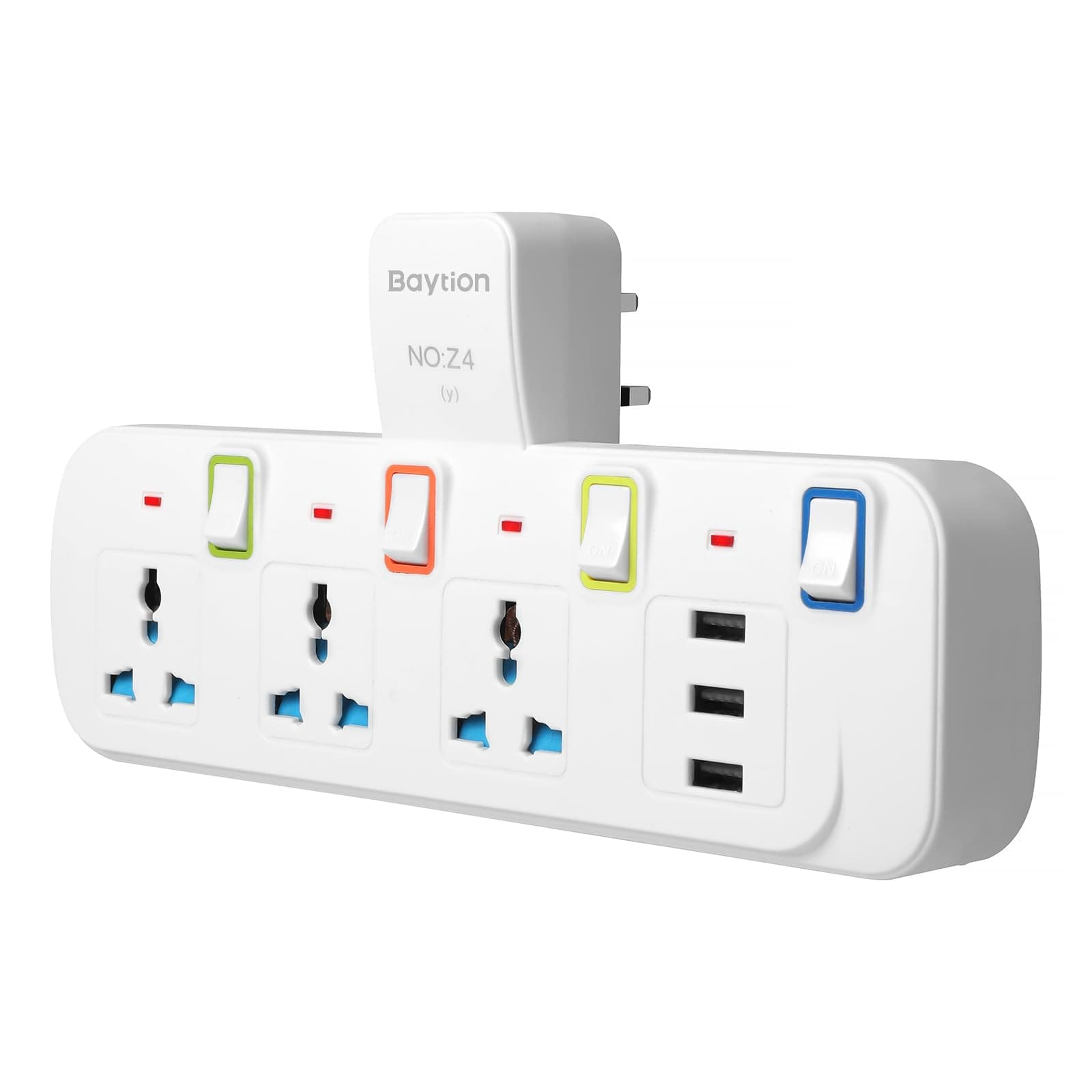 Baytion Multi Plug Extension Power Adapter with Independent Switch,Multiple Wall Charger Electrical Power Extender Outlet Adaptor with 3 Way UK Plug and 3 USB Ports for Home, Office,Kitchen,Hotel