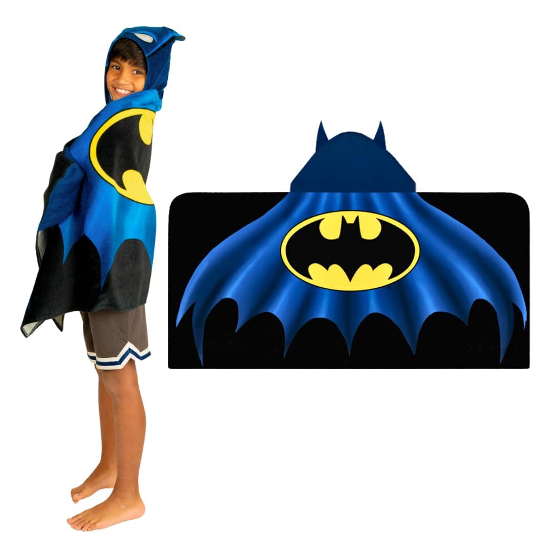 Batman DC Comics Kids Super Soft Bath/Pool/Beach Soft Cotton Terry Hooded Towel Wrap, 24 in x 50 in, (Officially Licensed Product) By Franco