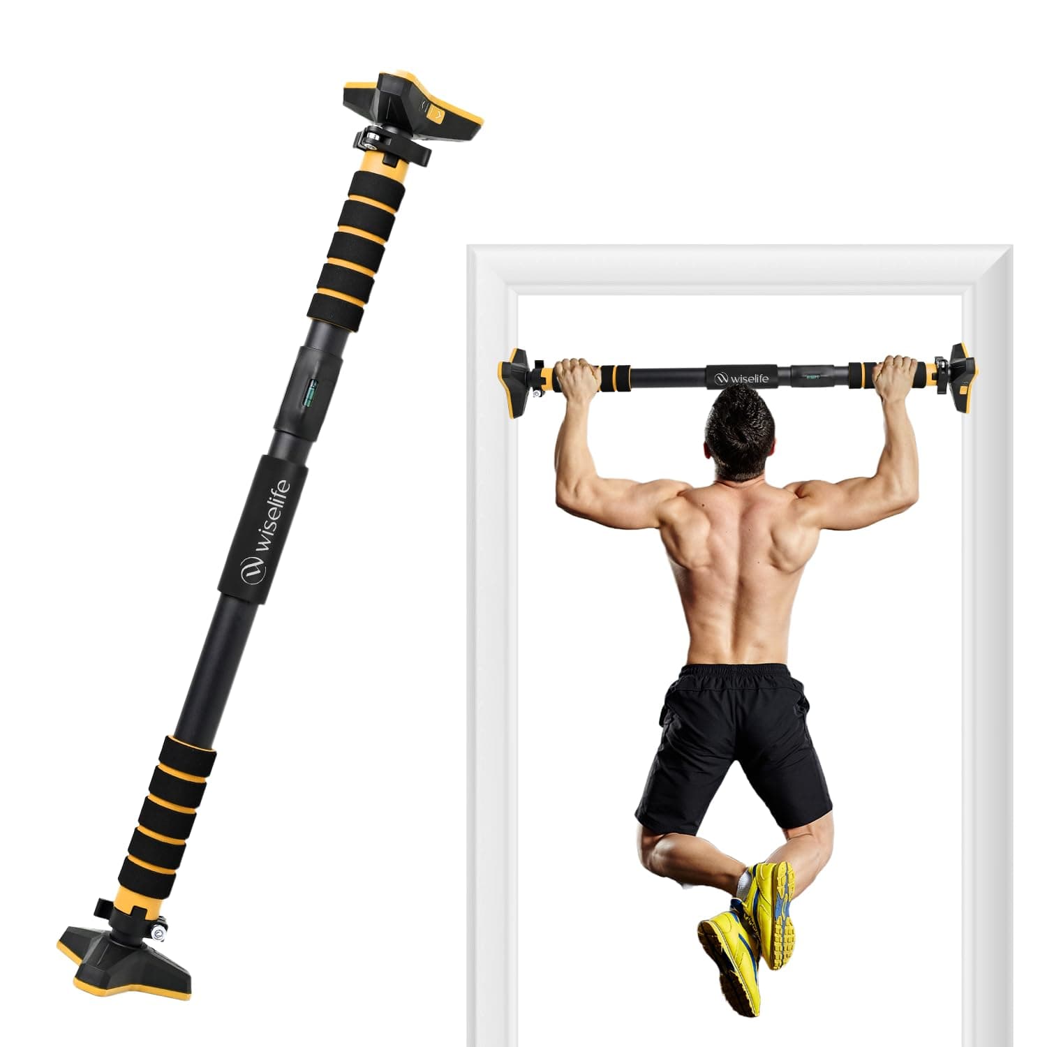 Wiselife Adjustable Heavy Pull Up Bar for Chin-ups, Pull-ups, Sit-ups & Home Gym Workout | For Men, Women & Kids| Without Screw Doorway Hanging Rod 27-40 inches | Weight upto 100 Kg