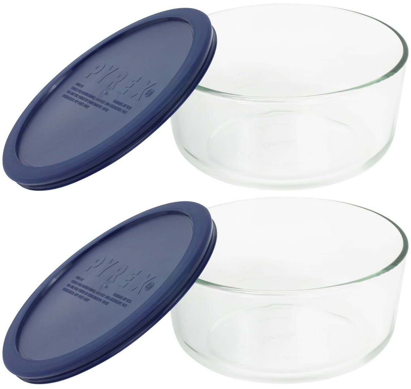 Storage 4-Cup Round Dish with Dark Blue Plastic Cover, Clear (Pack of 2 Containers)