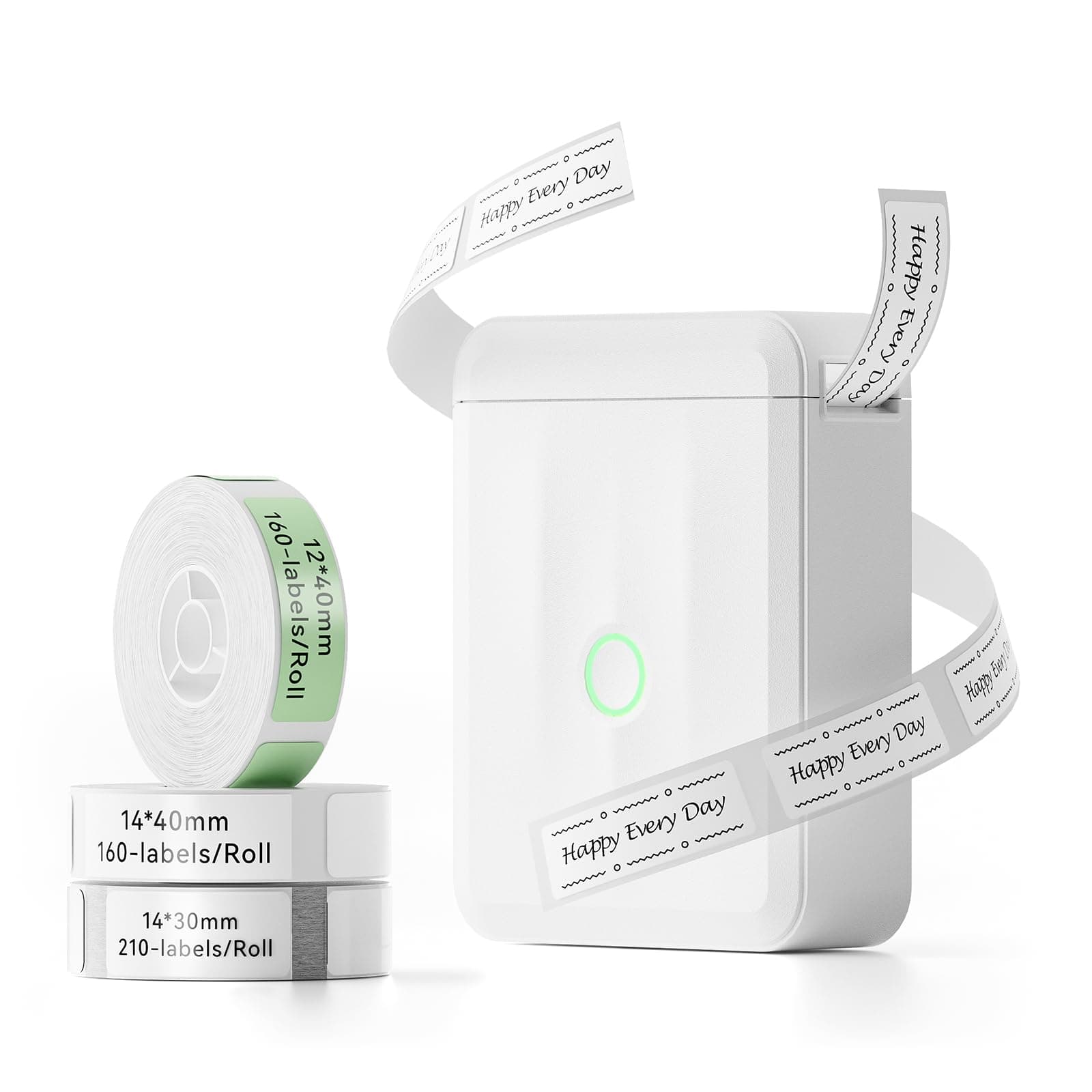 NIIMBOT D110 Mini Label Maker Machine with Tape (3 Rolls), Portable Bluetooth Inkless Sticker Printer, Automatic Feeding and Rewind One-Touch Custom Printing, Compatible with Phone Only, Small, White